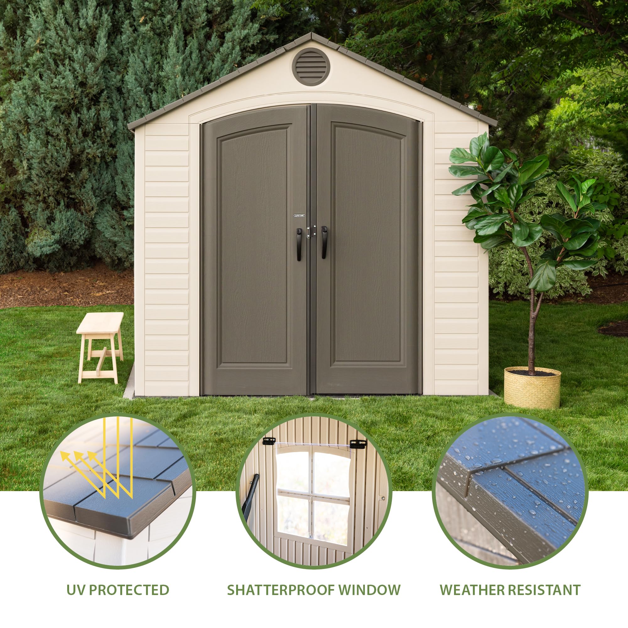 Lifetime 60310 Garden Storage Shed - 7 x 9.5 ft (213 x 289cm), HDPE, Tan