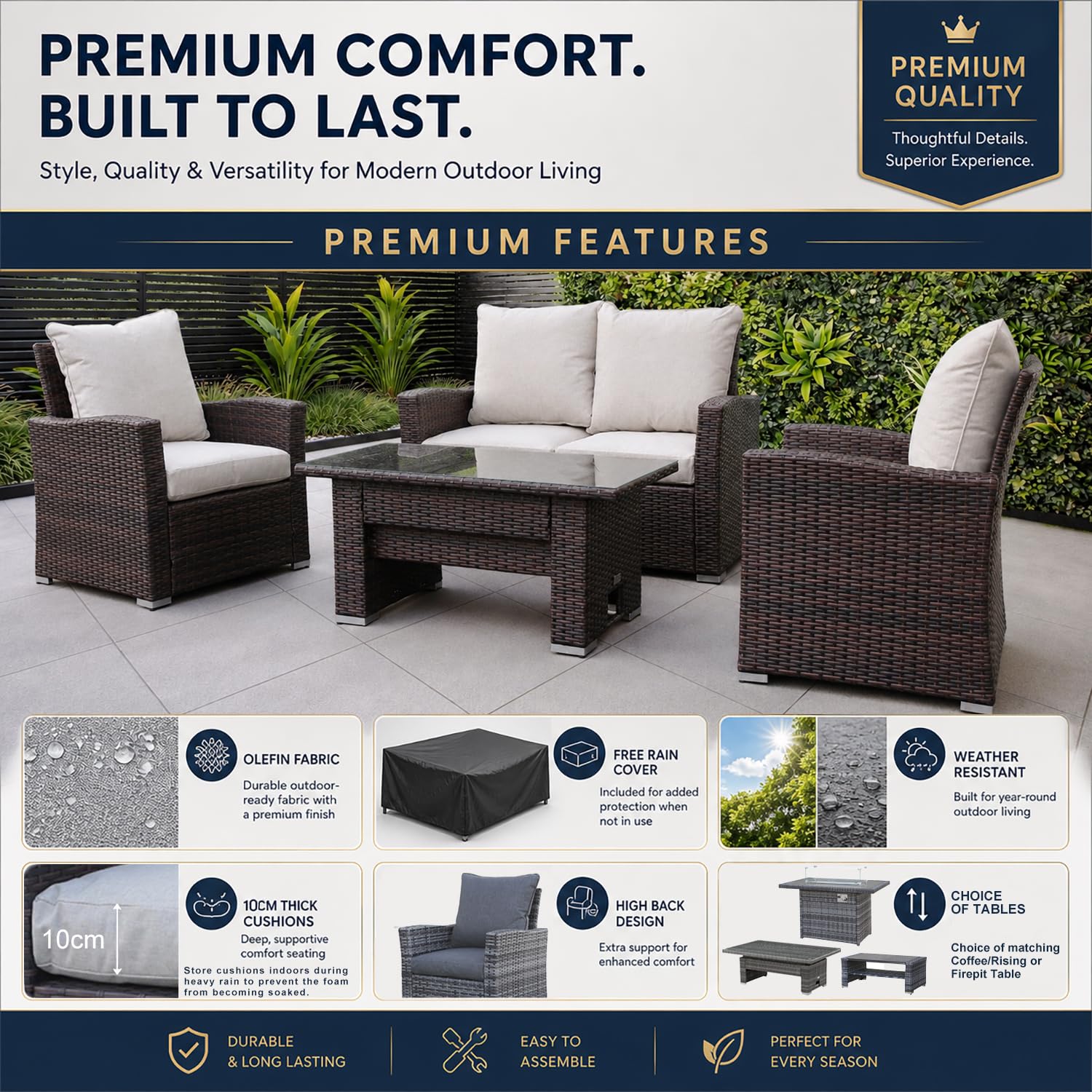 Goods Emporium Rattan Garden Furniture Set, 4-Seater - Outdoor Sofa Set, Dark Grey