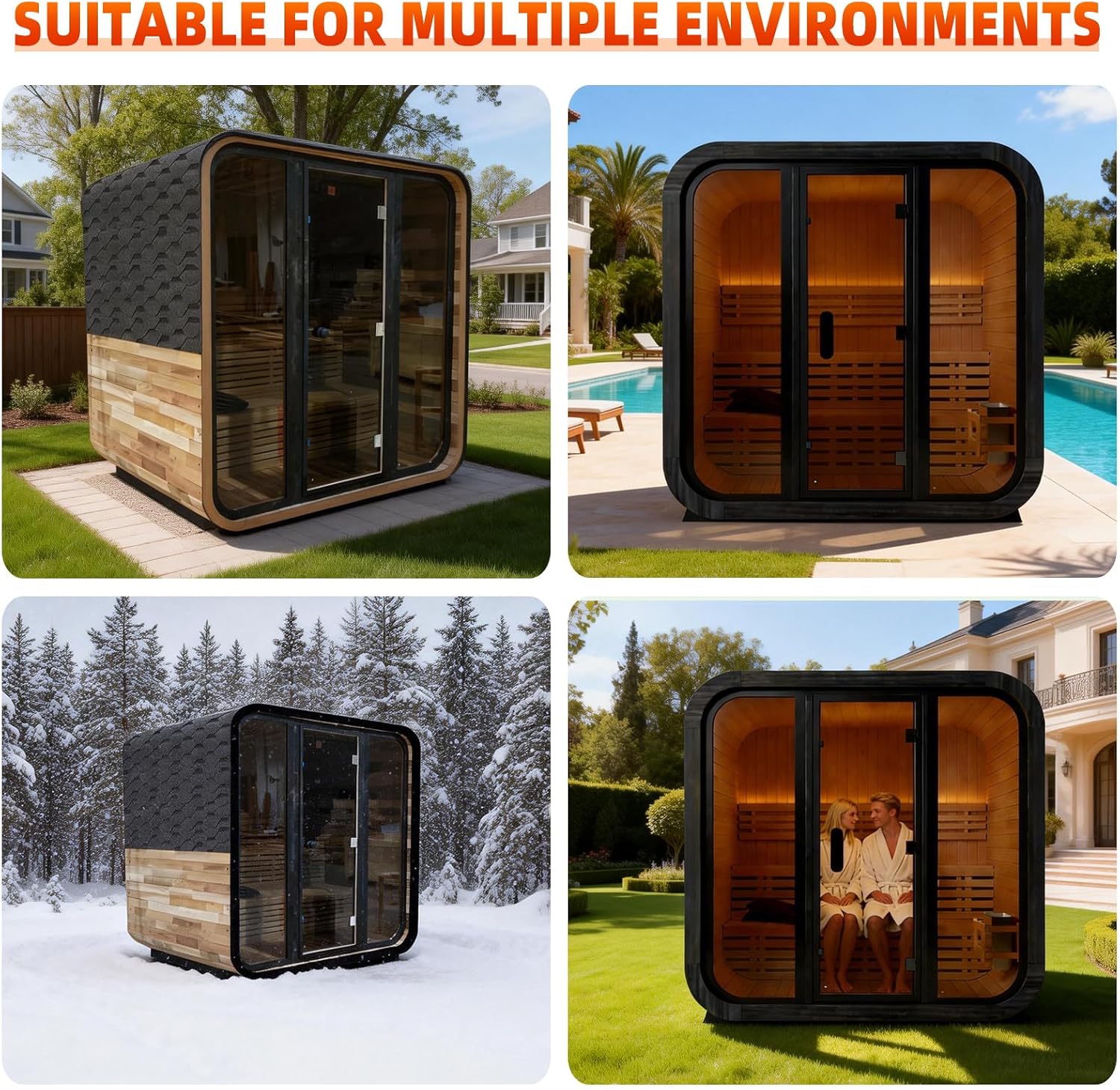 Canadian Red Cedar Outdoor Steam Sauna, 4-6 Person - 6kW Harvia Heater, Tempered Glass
