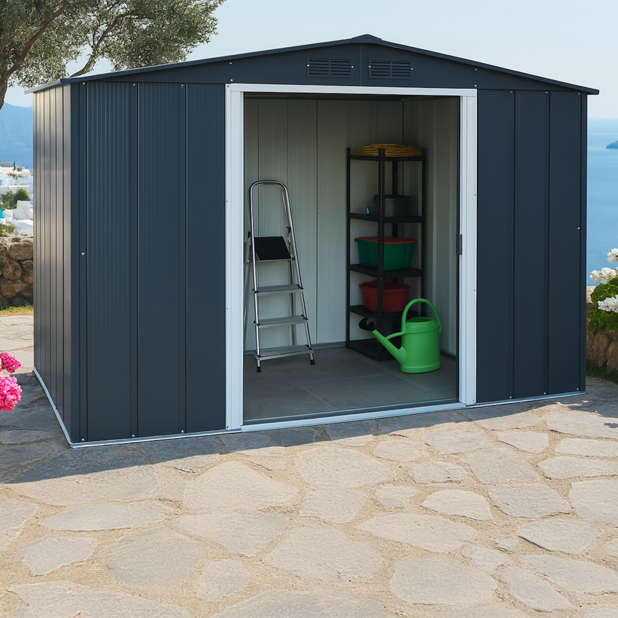 Duramax ECO Metal Garden Shed - 10 x 8 ft (7.80 m2), Galvanized Steel, Anthracite
