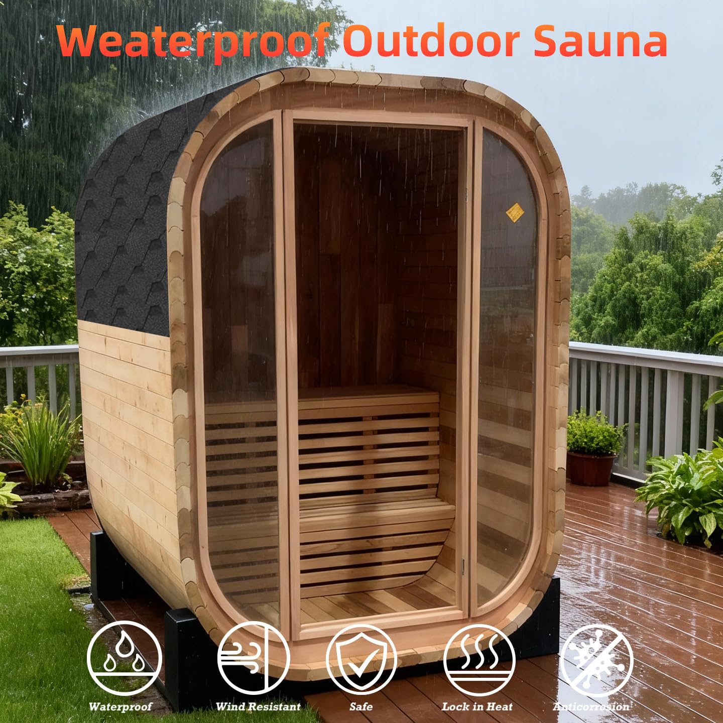 amocane Outdoor Steam Sauna, 2-Person - Canadian Red Cedar, 4.5kW Harvia Stove