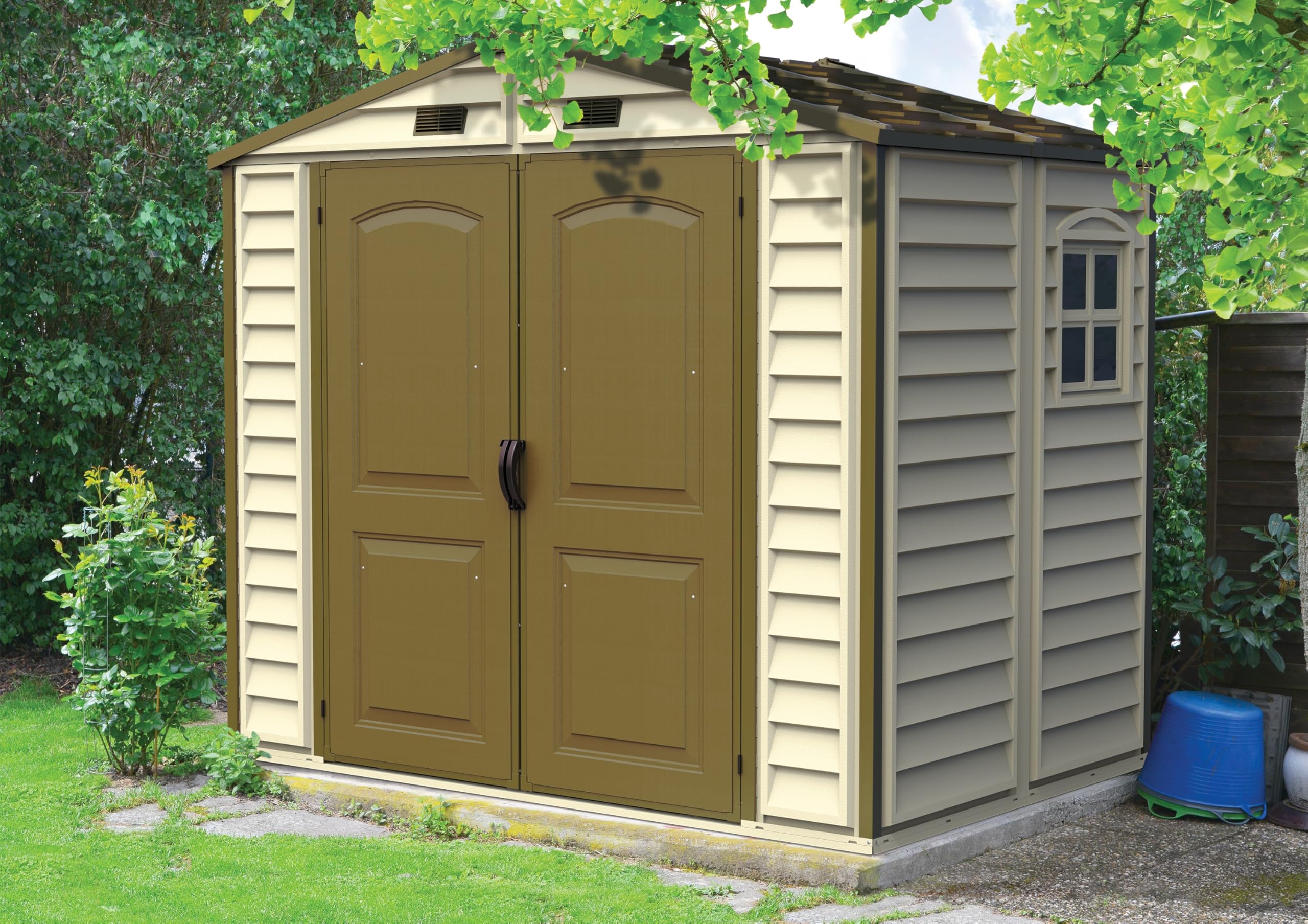 Duramax StoreAll Plastic Garden Shed - 8 x 6 ft (4.12 m2), Ivory/Brown