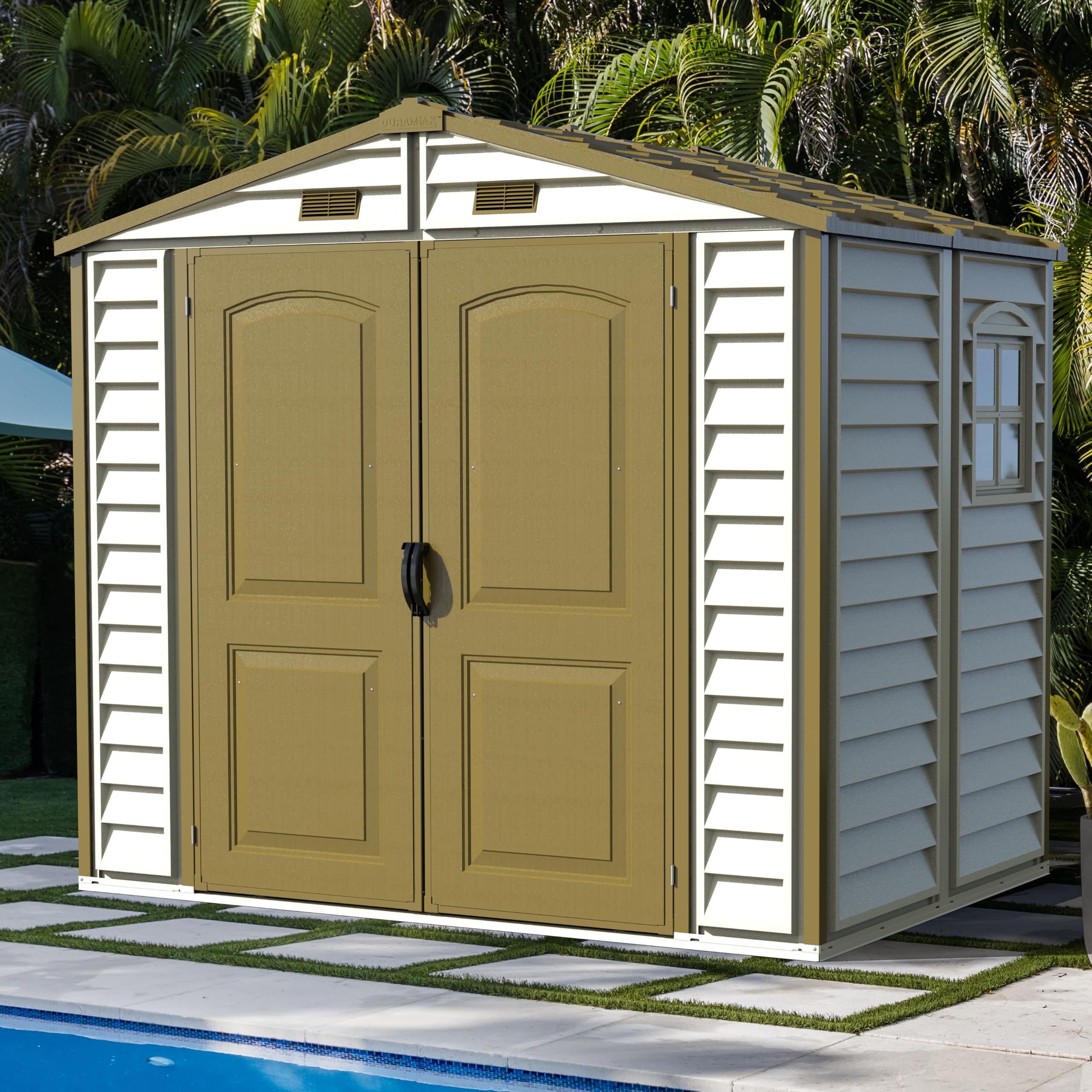 Duramax StoreAll Plastic Garden Shed - 8 x 6 ft (4.12 m2), Ivory/Brown