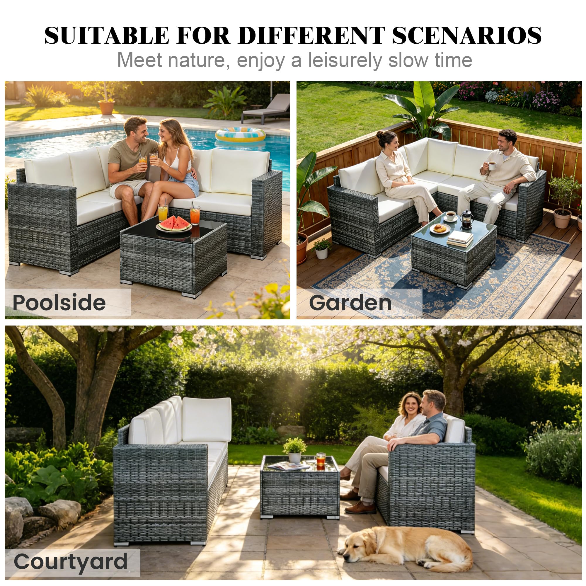 rattanstar Rattan Garden Furniture Set, 5-Seater - Corner Sofa with Glass-Top Coffee Table