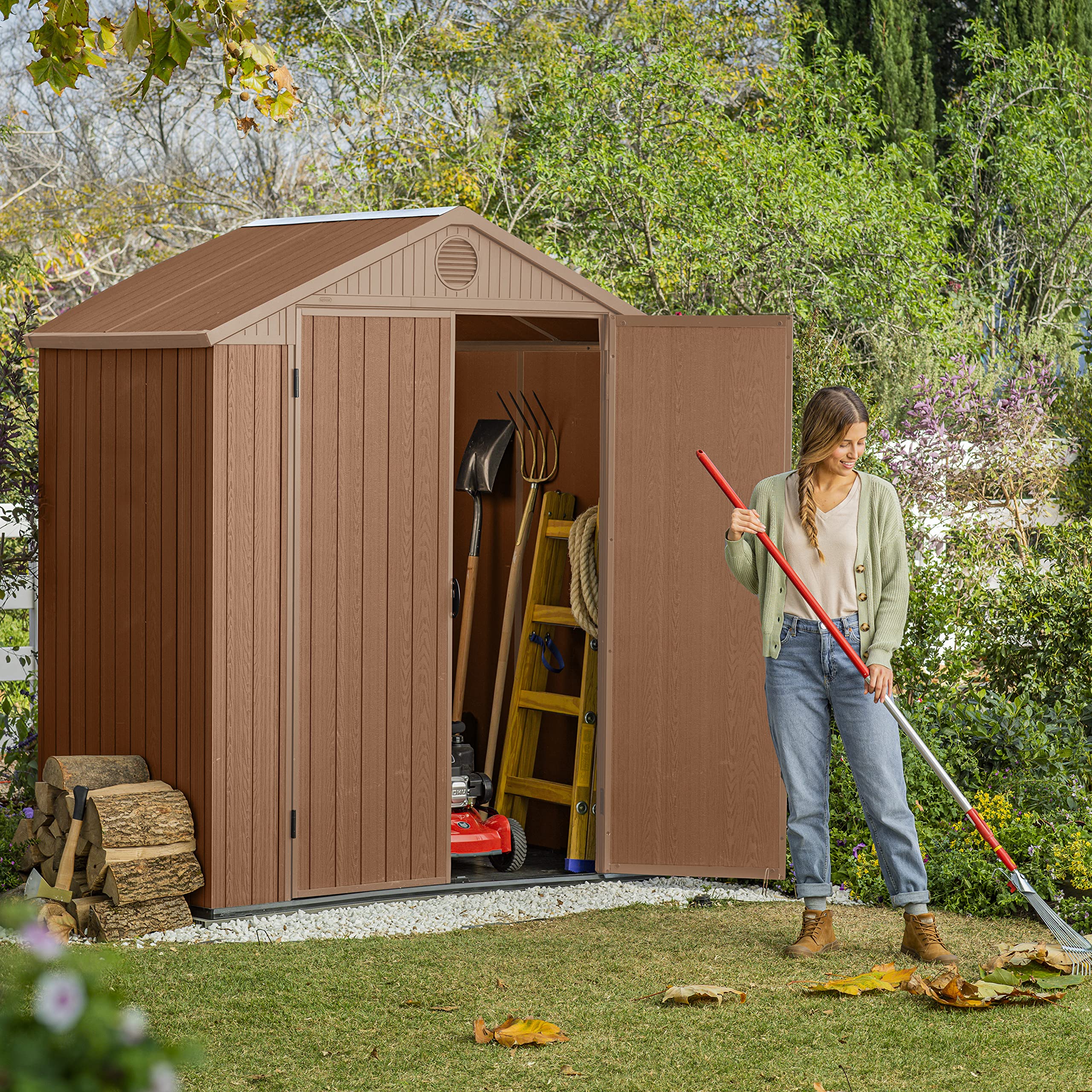 Keter Darwin Apex Garden Shed, Double Door - 6 x 4 ft, Brown