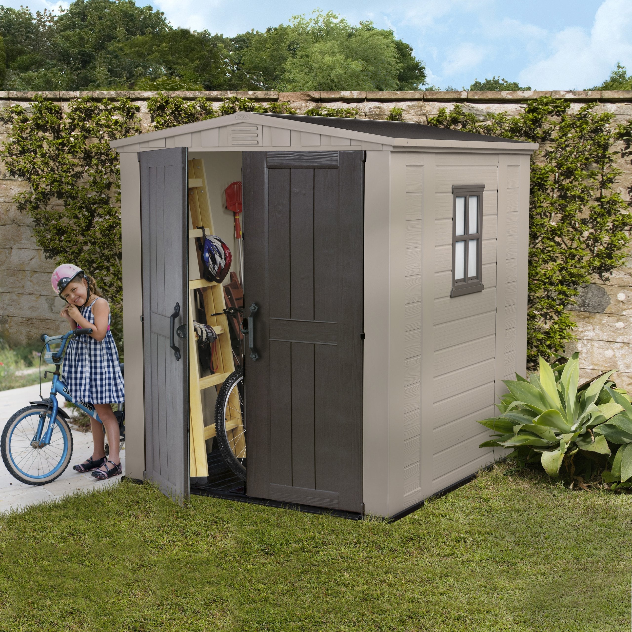 Keter Factor Apex Garden Shed, Double Door - 6 x 6 ft, Beige