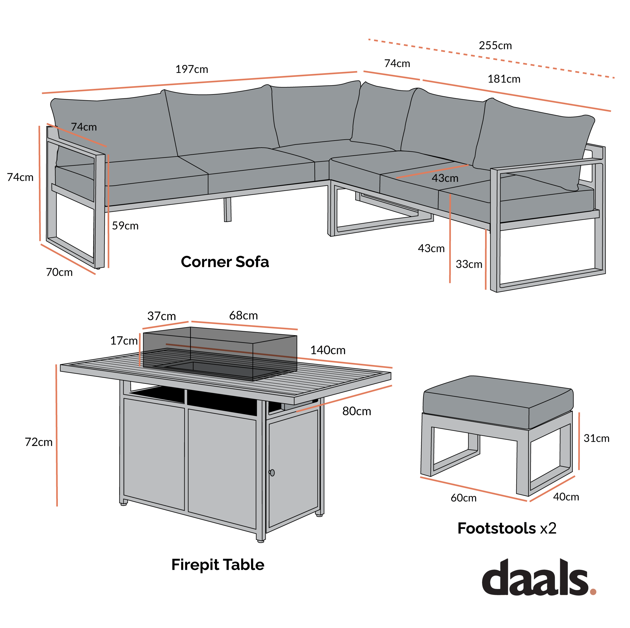 Albany Aluminium Corner Dining Set - With Firepit Table, Taupe