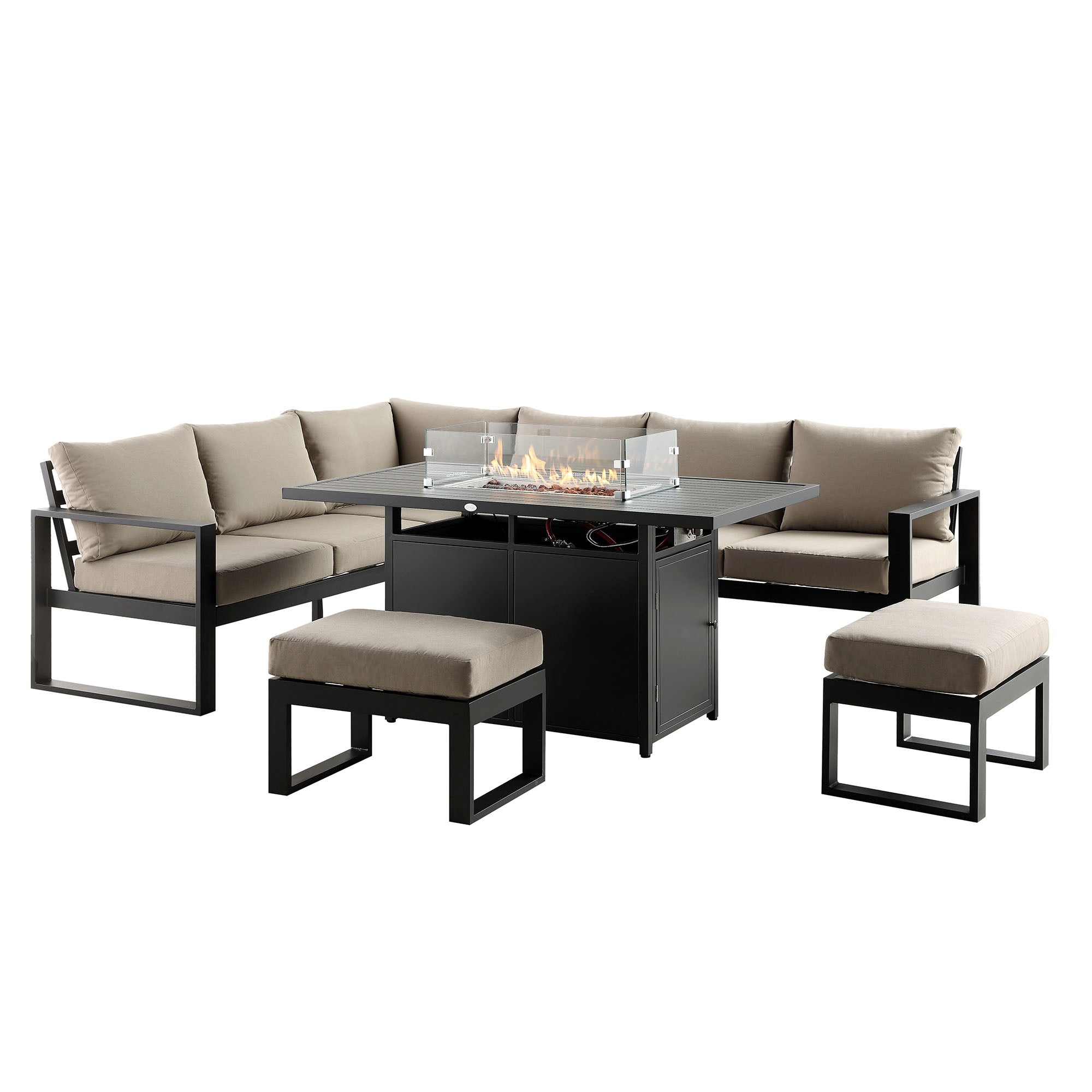 Albany Aluminium Corner Dining Set - With Firepit Table, Taupe