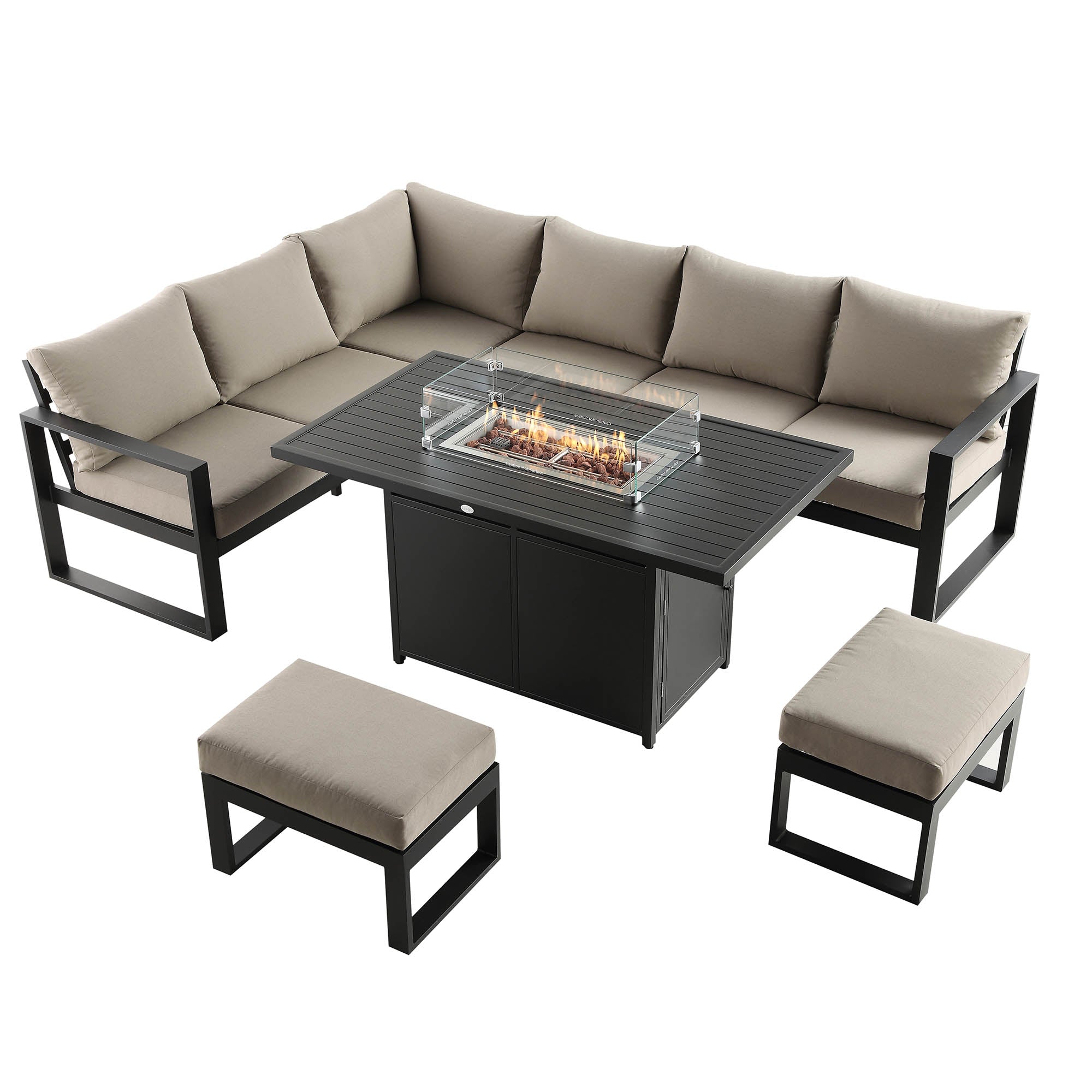 Albany Aluminium Corner Dining Set - With Firepit Table, Taupe