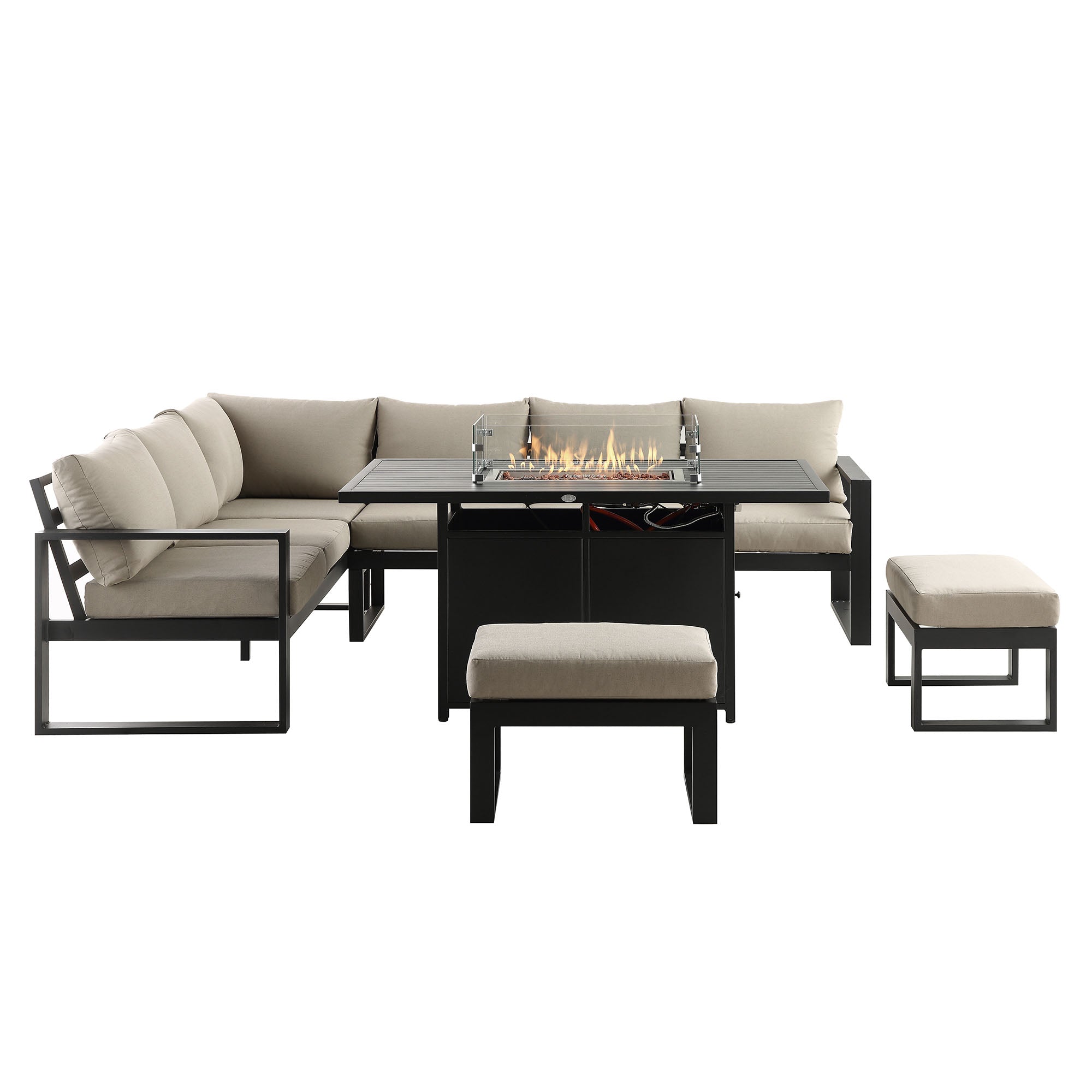 Albany Aluminium Corner Dining Set - With Firepit Table, Taupe