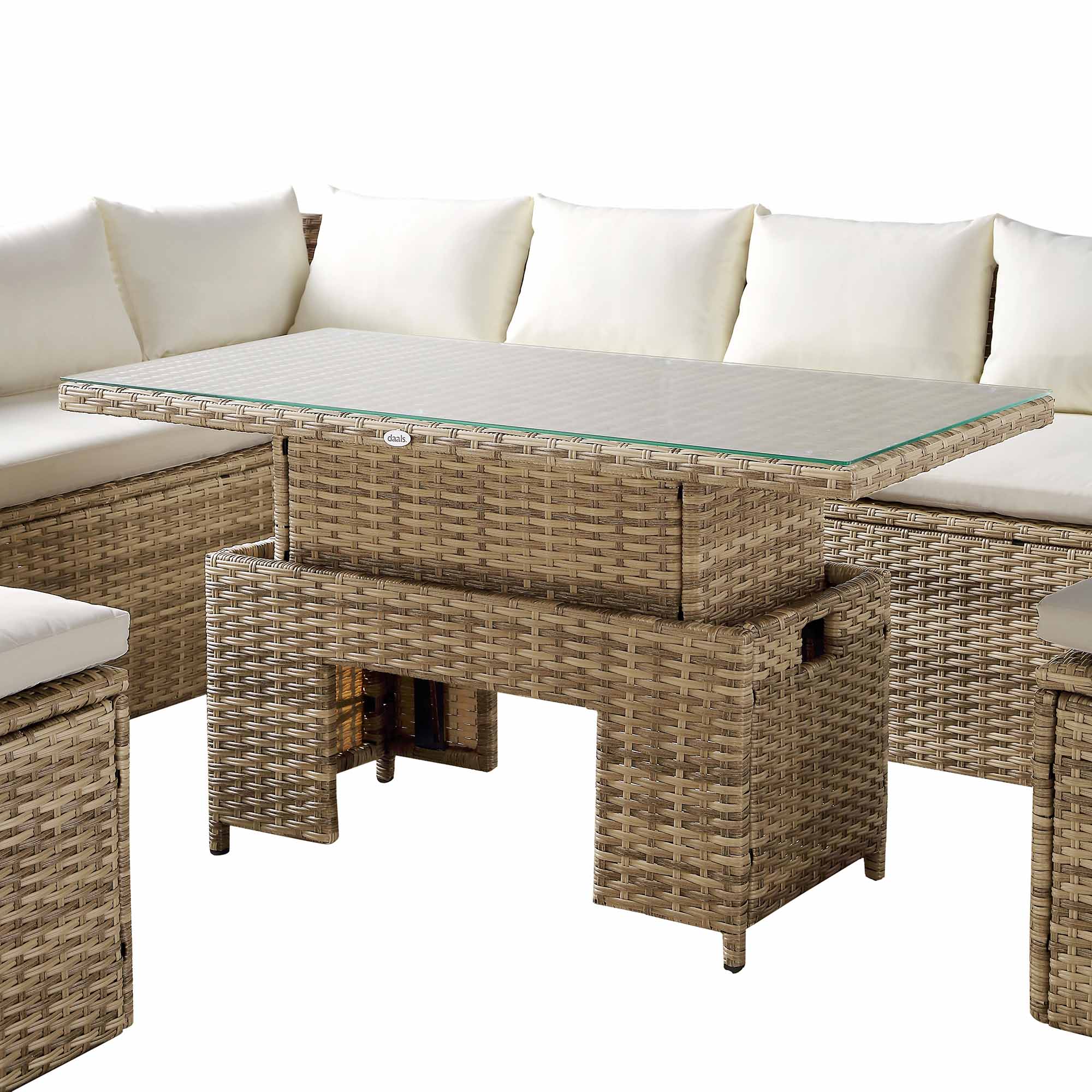 Granchester Rattan Corner Dining Sofa Set - Rectangular Rising Table, Natural