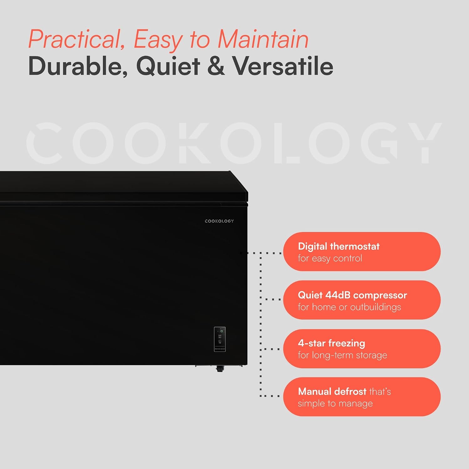 Cookology Chest Freezer - 418L Freestanding, Black