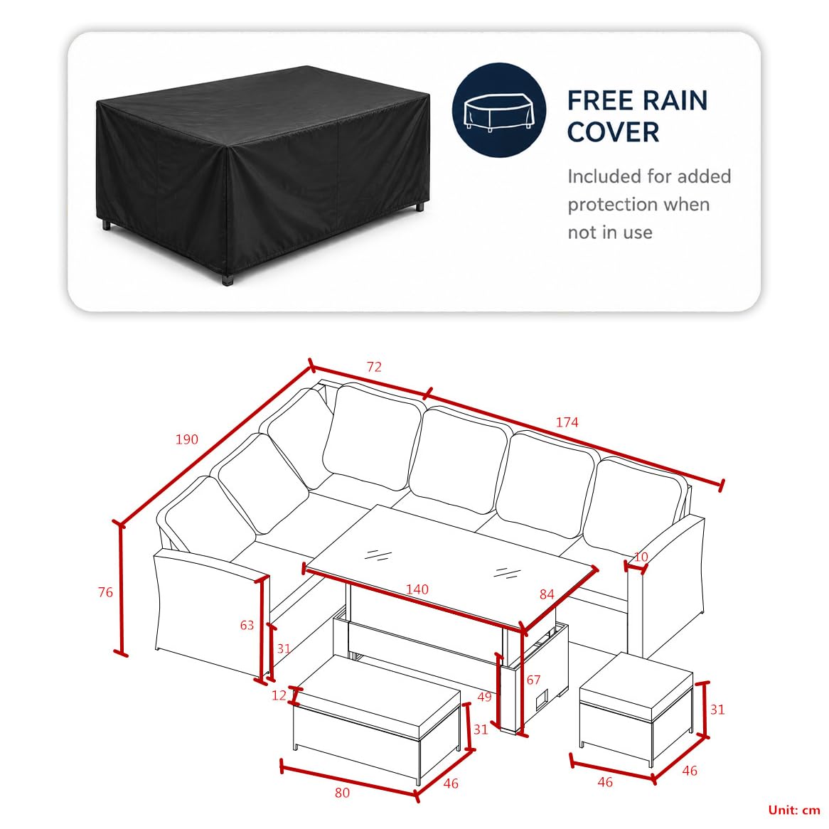 Goods Emporium Rattan Garden Furniture Set, 9-Seater - Height-Adjustable Rising Table, Dark Grey