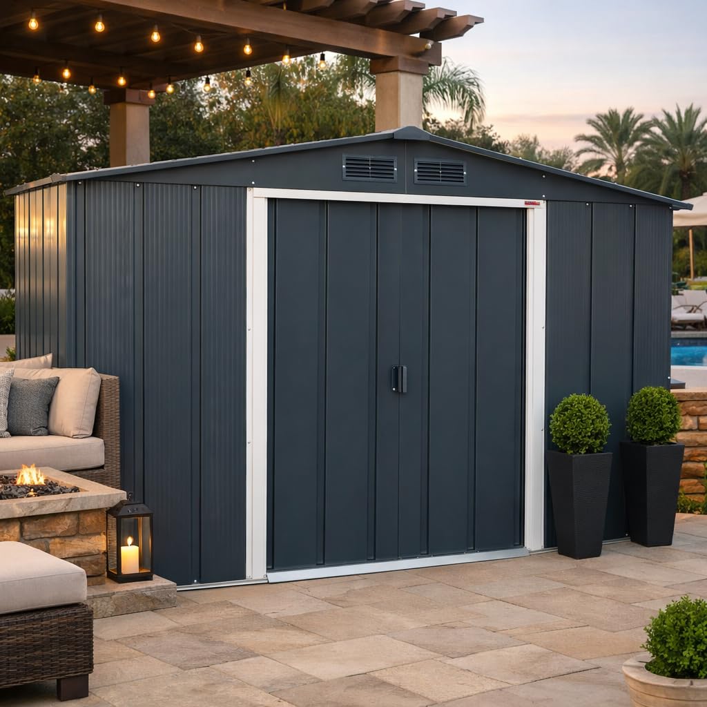 Duramax ECO Metal Garden Shed - 10 x 8 ft (7.80 m2), Galvanized Steel, Anthracite