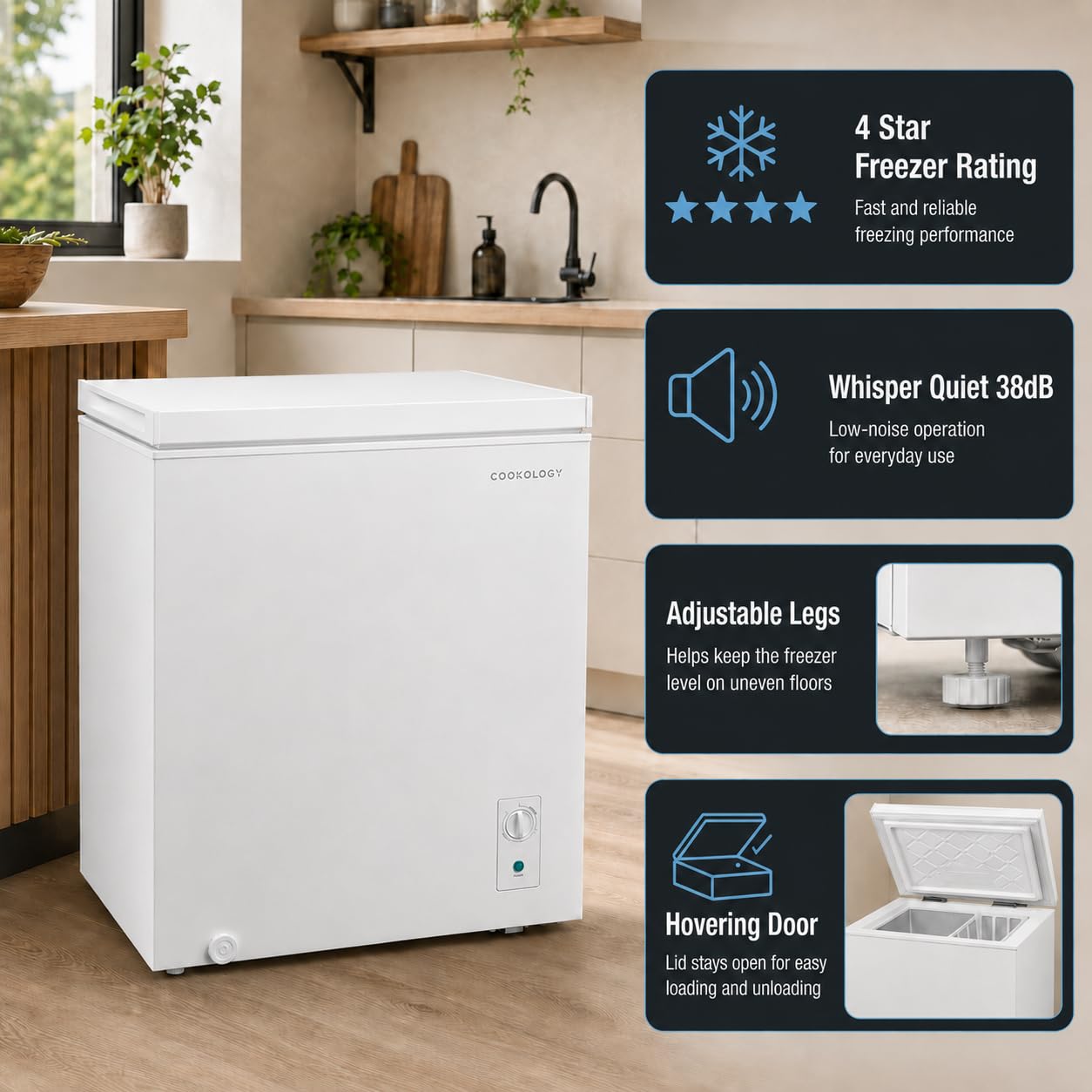 Cookology Chest Freezer - 418L Freestanding, Black