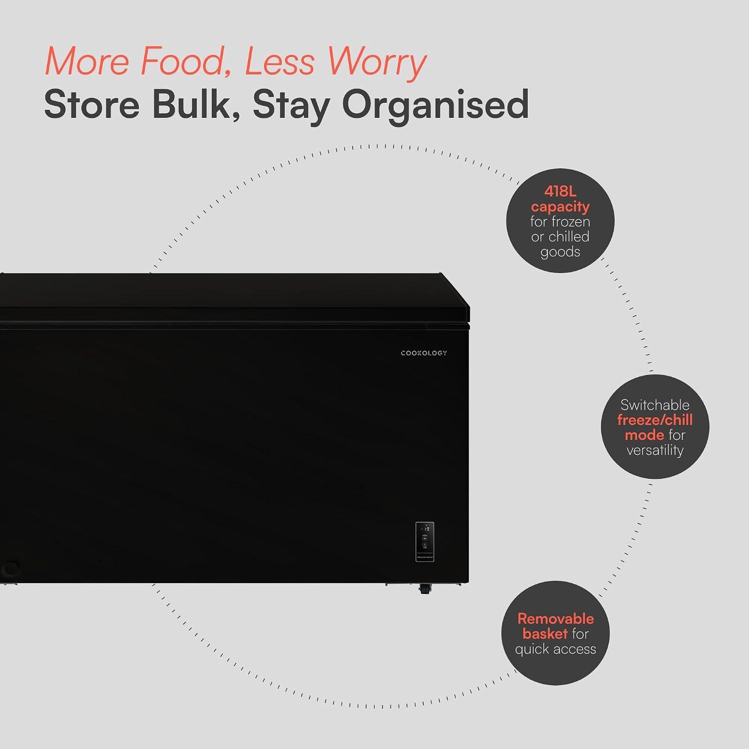 Cookology Chest Freezer - 418L Freestanding, Black