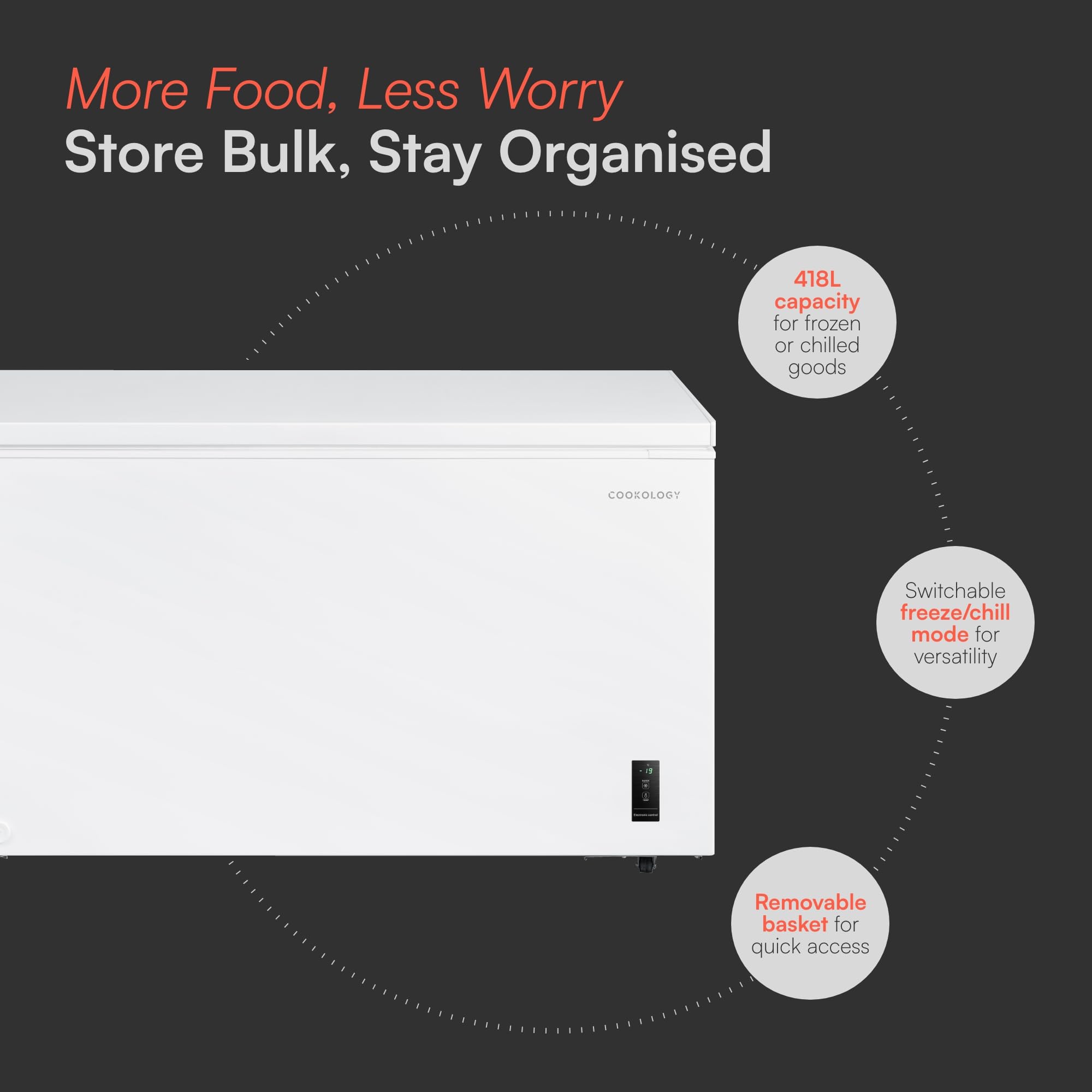 Cookology Chest Freezer - 418L Freestanding, Black