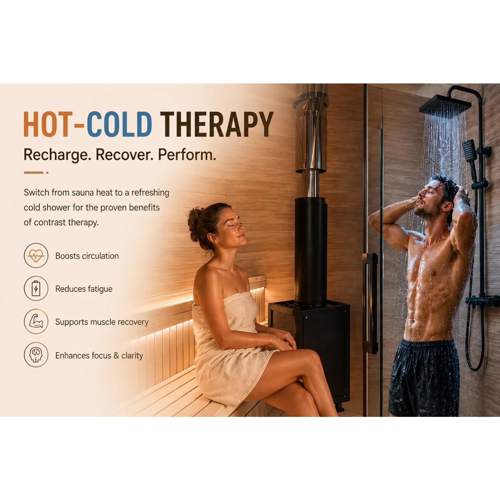 Cedar Wood Outdoor Sauna, 2-4 Person - Electric Heater, WiFi Control, LED Lights
