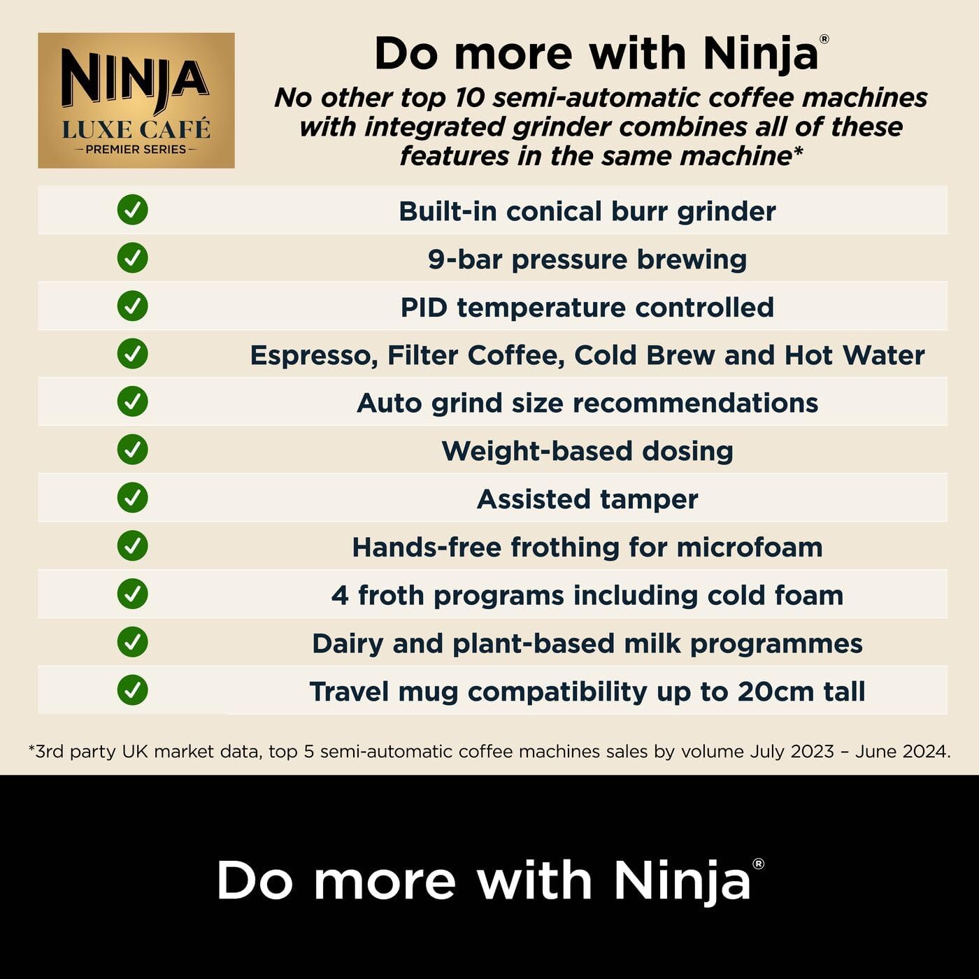 Ninja Luxe Premier Coffee Machine - 3-in-1 Espresso/Cold Brew/Filter, Black