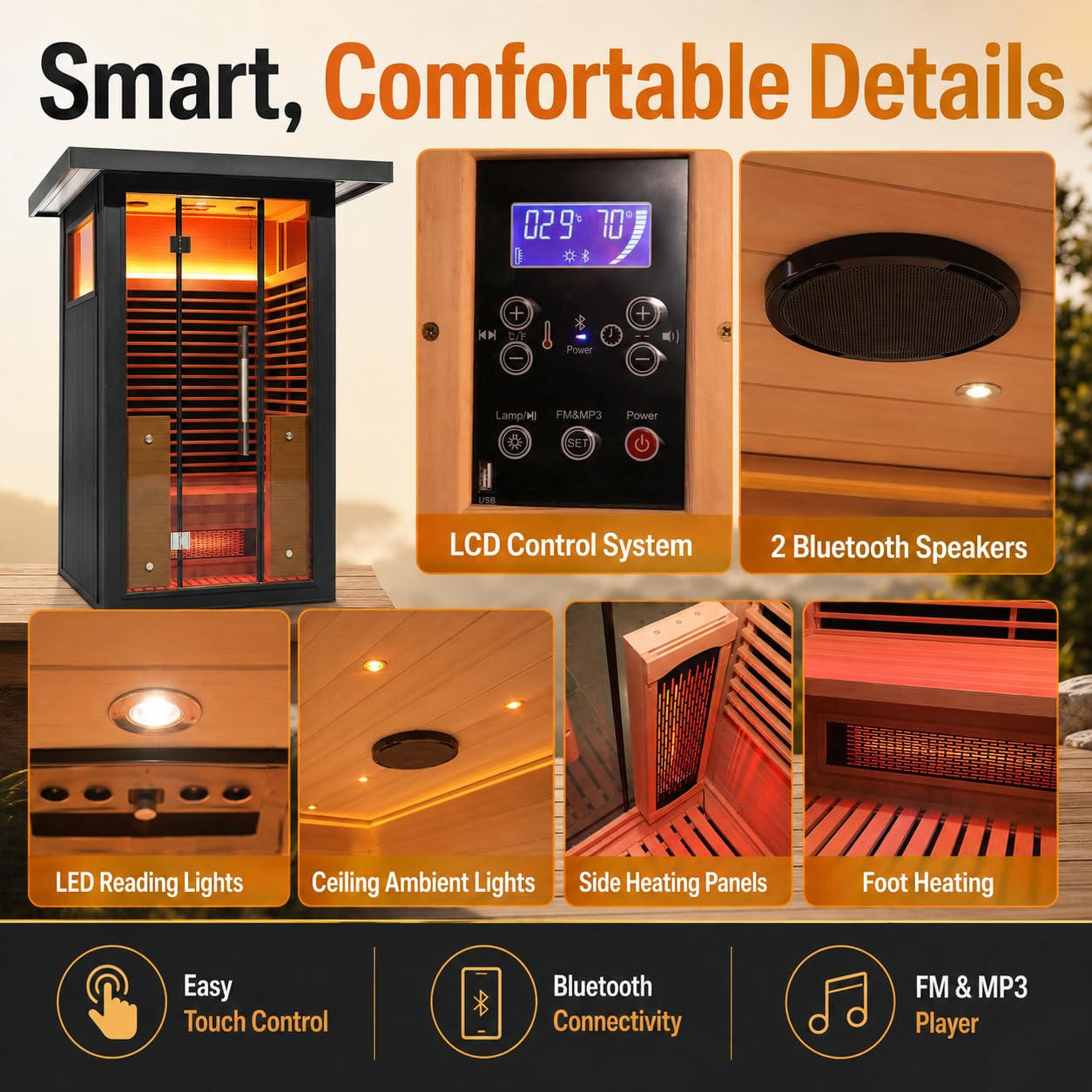 Infrared Sauna, 2-3 Person - 2700W, WiFi App Control, Black Aluminium Exterior