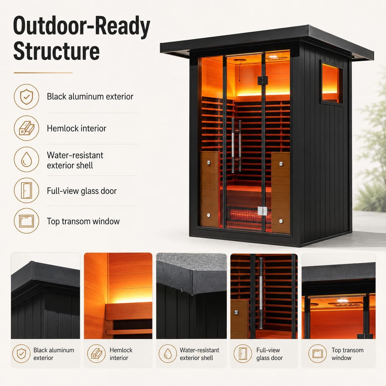 Infrared Sauna, 2-3 Person - 2700W, WiFi App Control, Black Aluminium Exterior