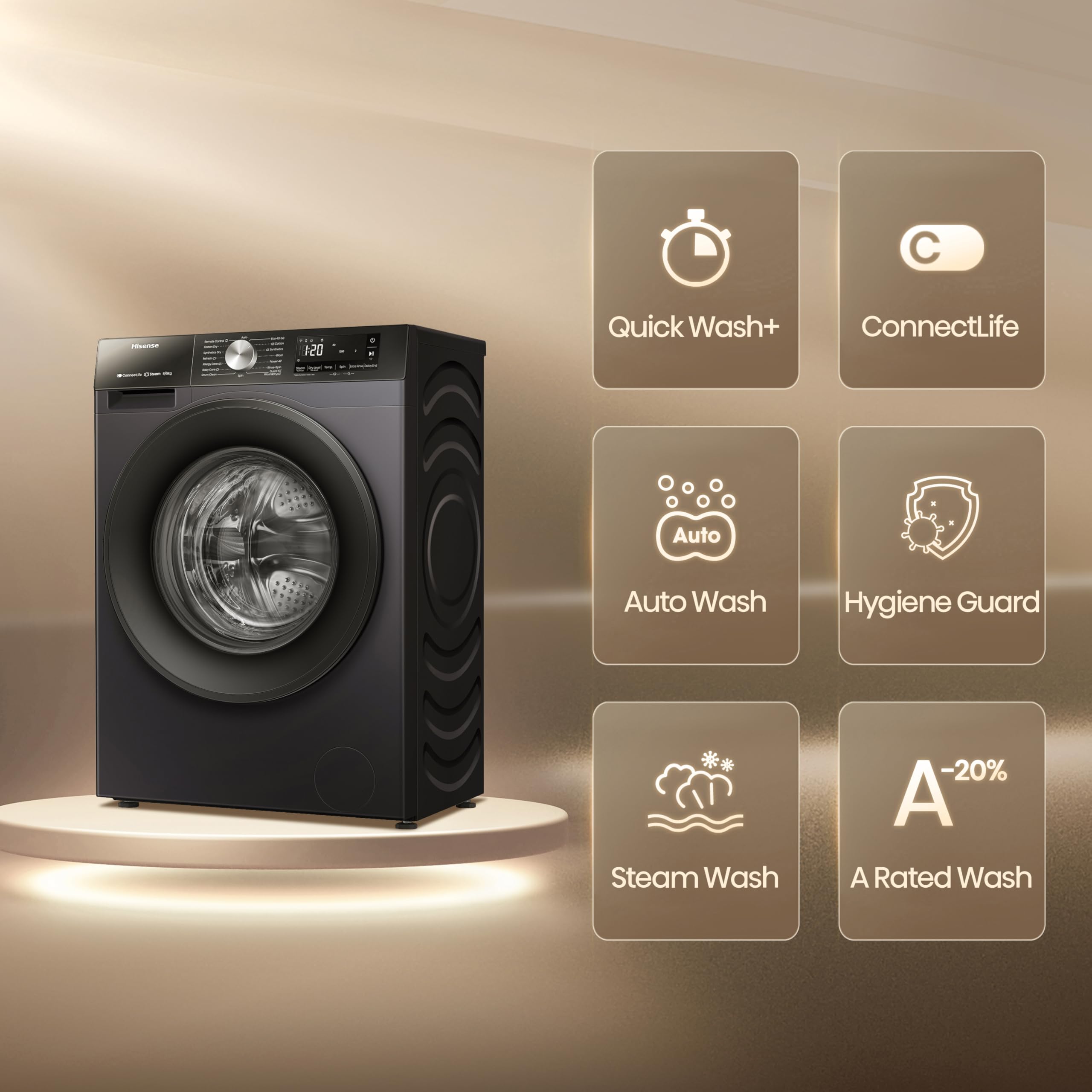 Hisense 3S Series Washer Dryer - 8kg/5kg, 1400 RPM, WiFi Connected, Black