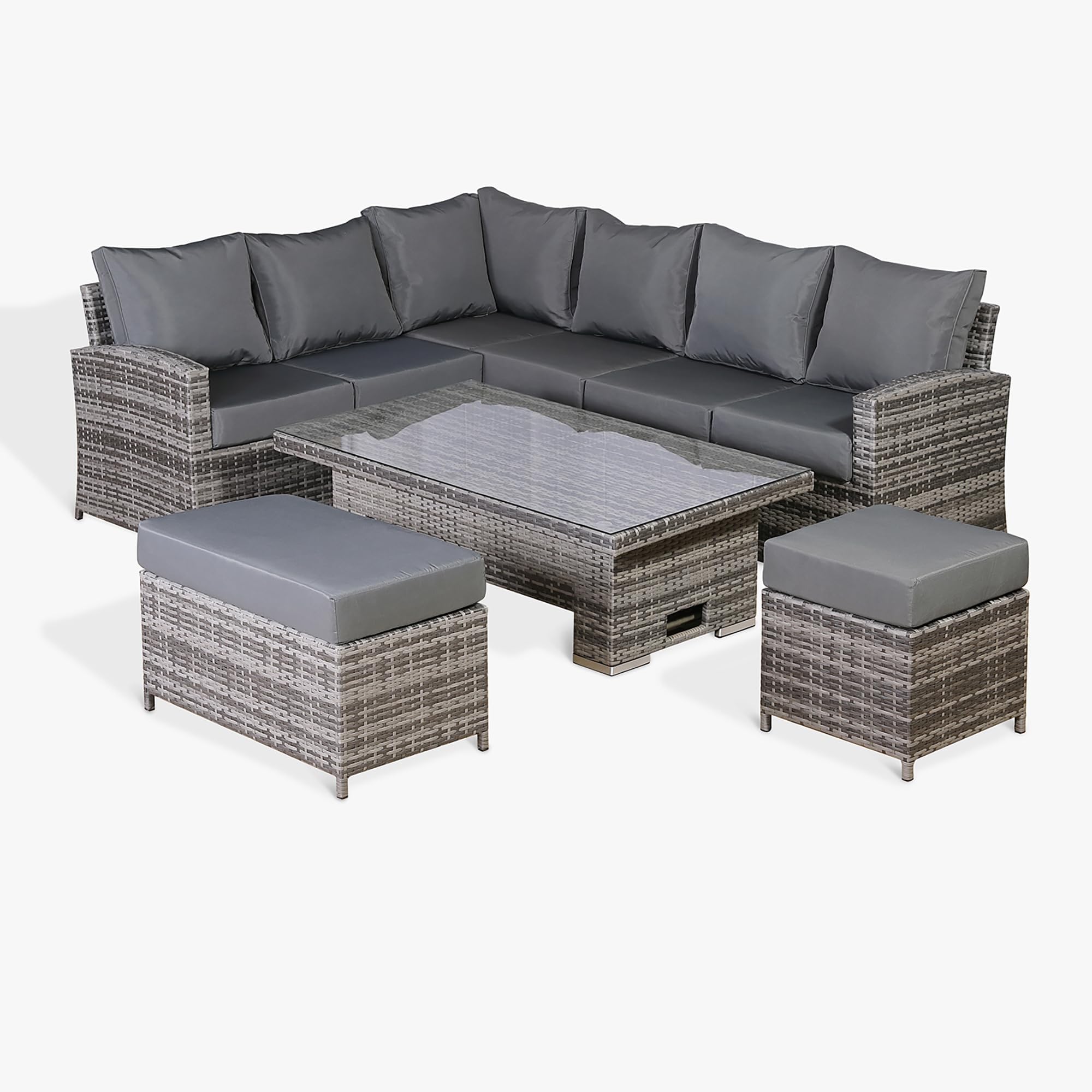 Club Rattan Harmony Corner Sofa Set, 9-Seater - High Back, Left Hand, Rising Table, Grey