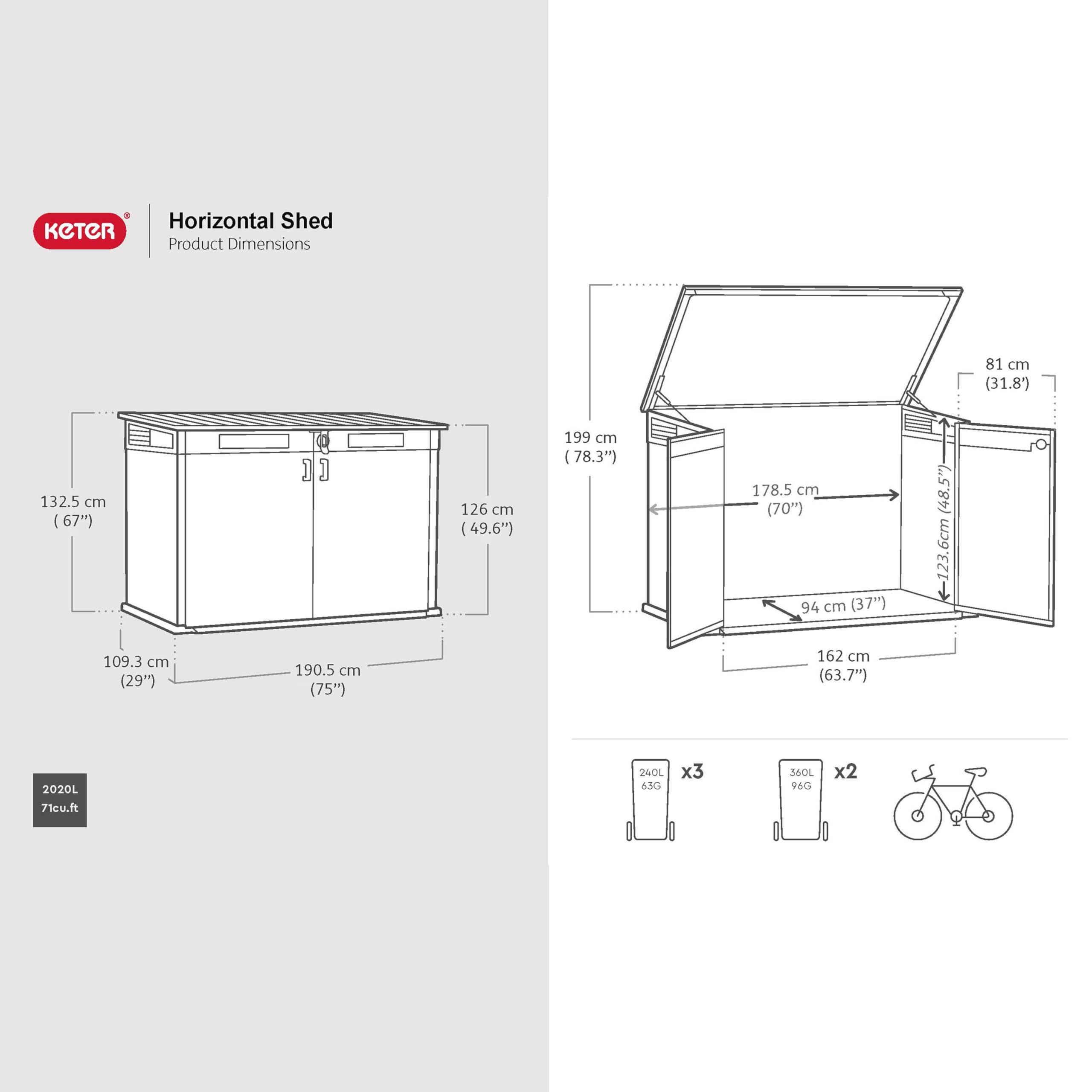 Keter Signature Horizontal Storage Shed - 2020L, Rosewood