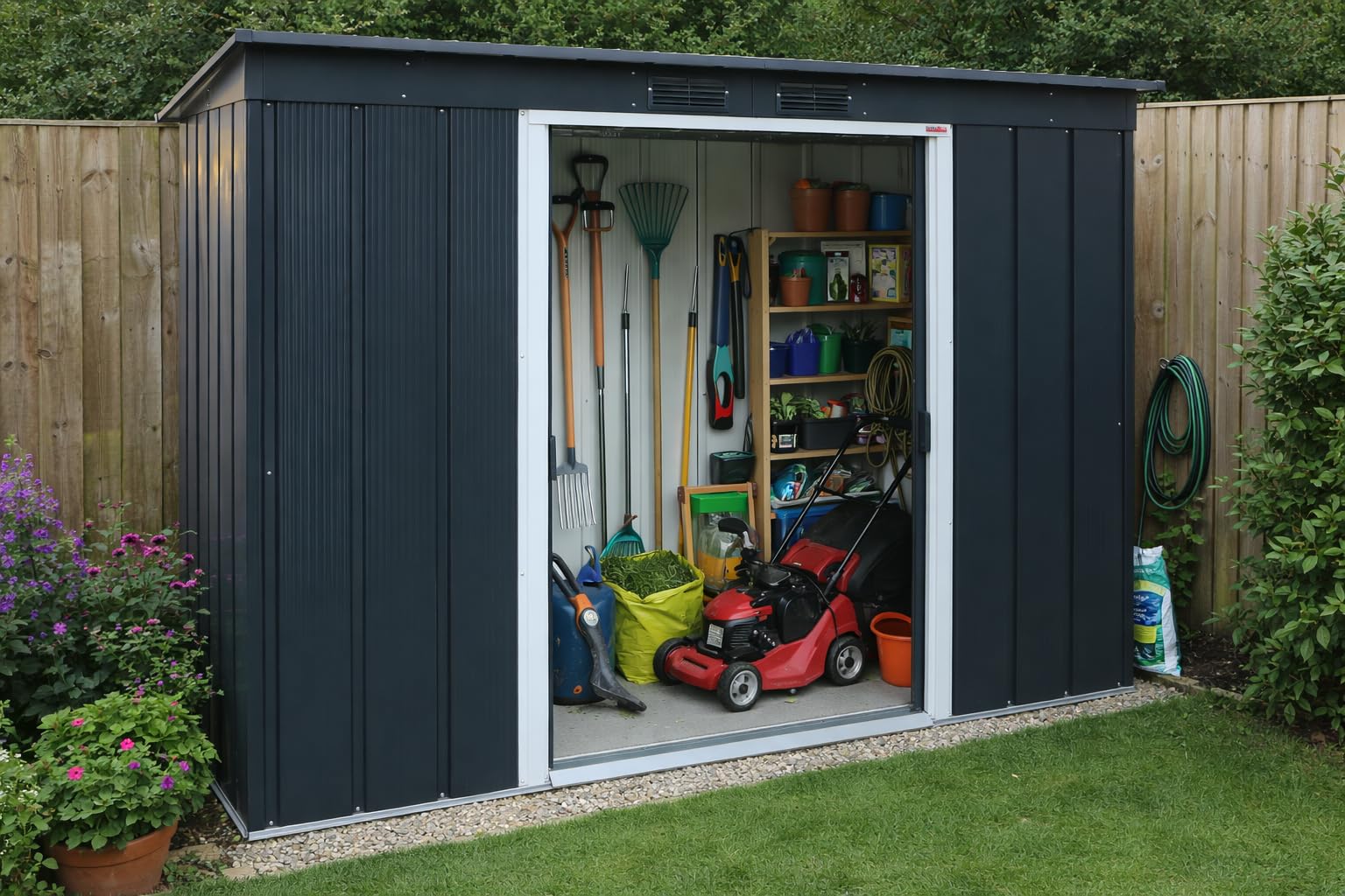 Duramax ECO Metal Garden Shed - 10 x 8 ft (7.80 m2), Galvanized Steel, Anthracite