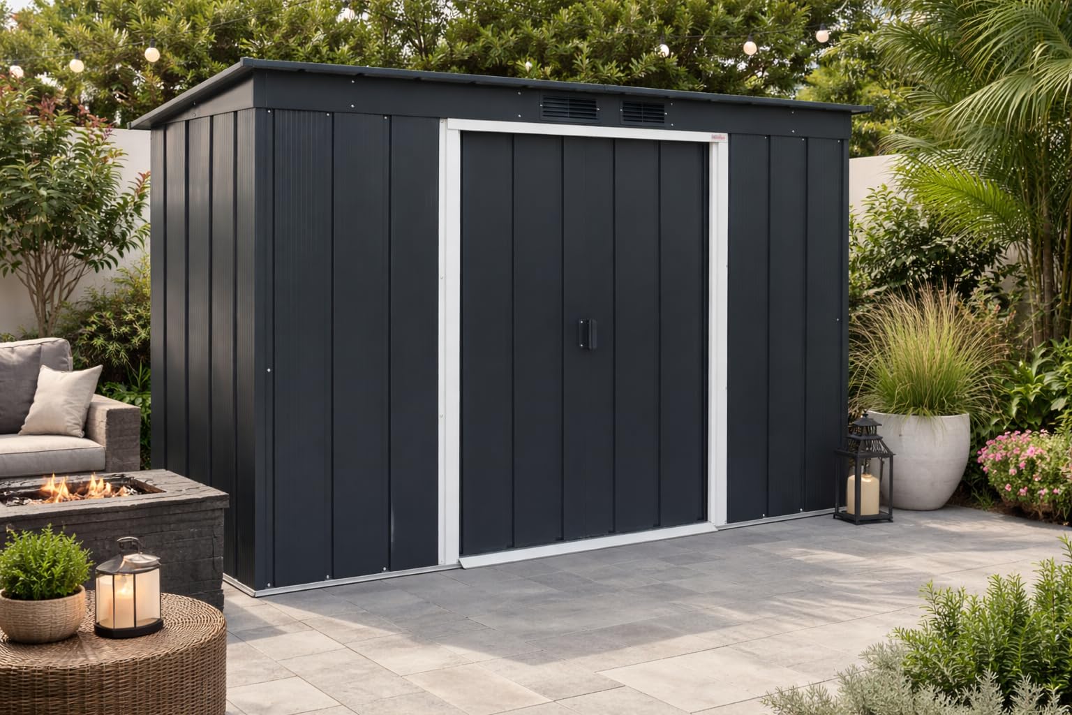 Duramax ECO Metal Garden Shed - 10 x 8 ft (7.80 m2), Galvanized Steel, Anthracite