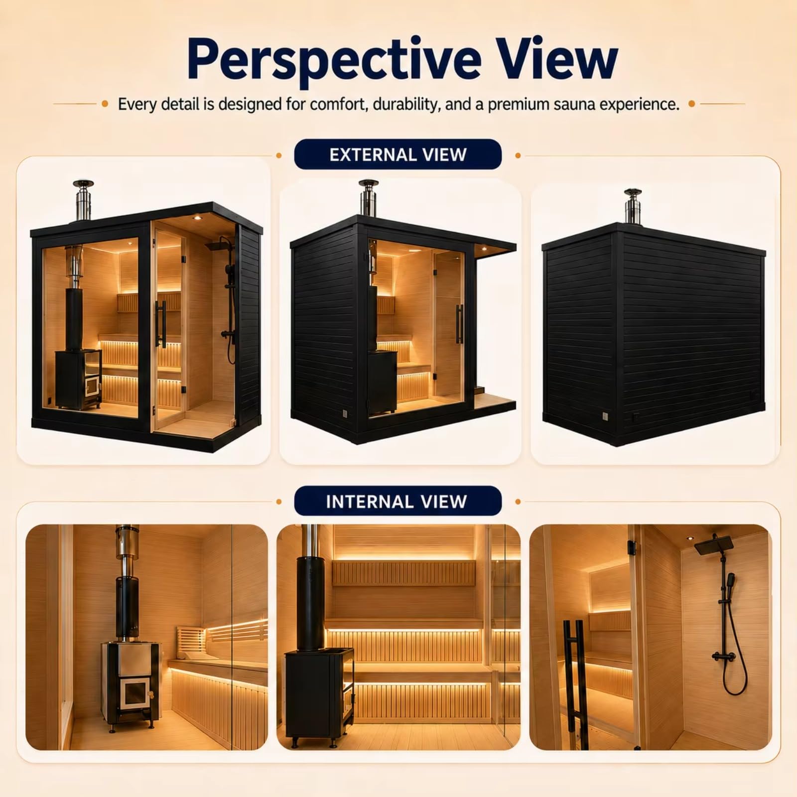 Cedar Wood Outdoor Sauna, 2-4 Person - Electric Heater, WiFi Control, LED Lights