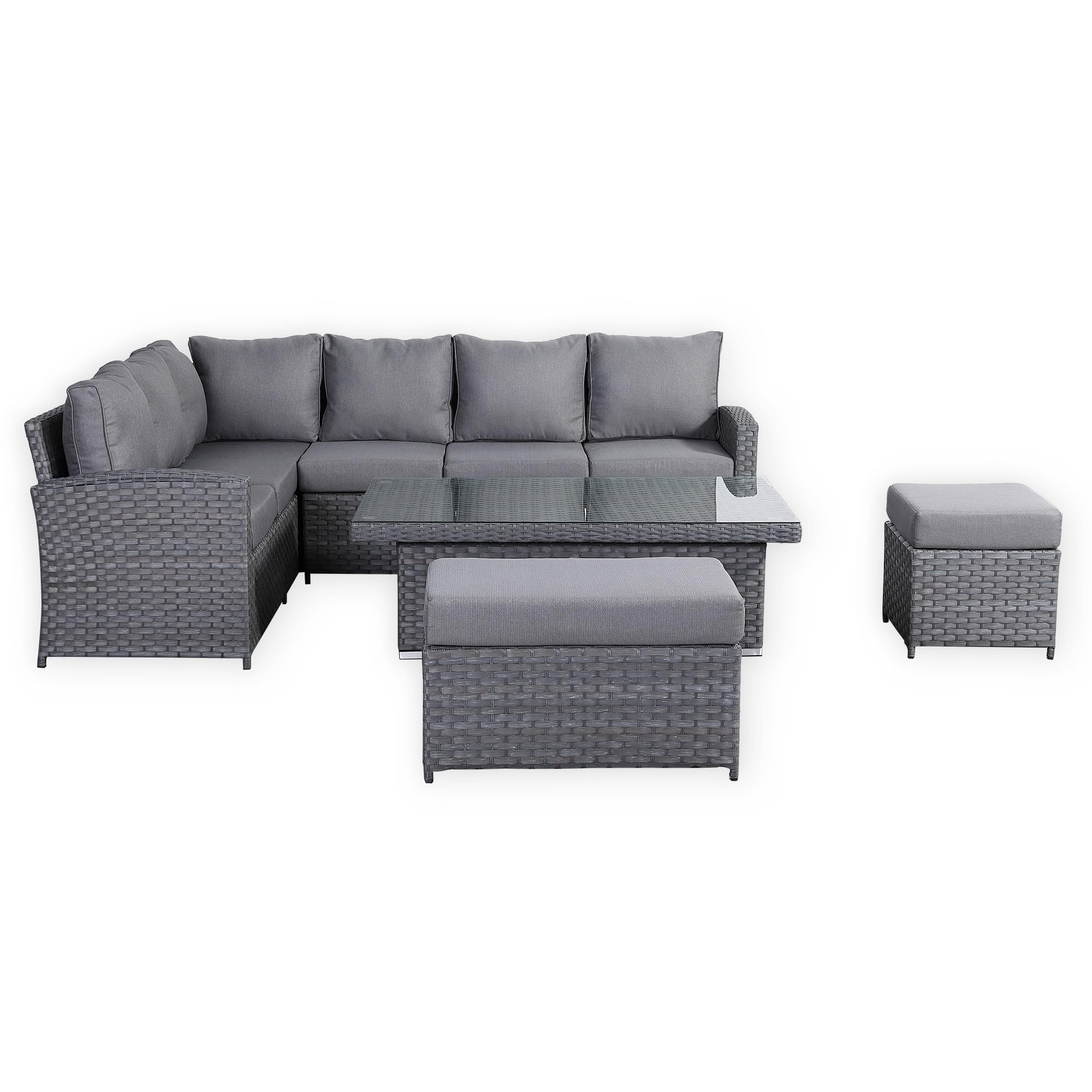 Club Rattan Harmony Corner Sofa Set, 9-Seater - High Back, Left Hand, Rising Table, Grey