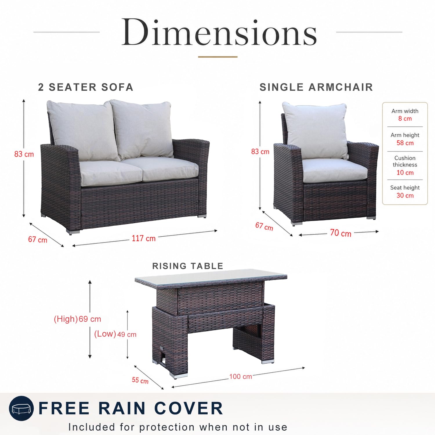 Goods Emporium Rattan Garden Furniture Set, 4-Seater - Outdoor Sofa Set, Dark Grey