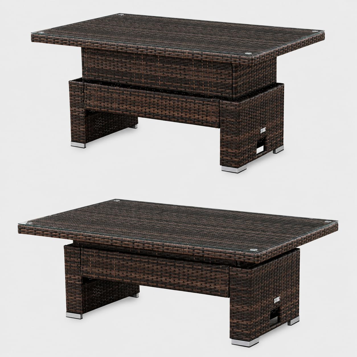 Goods Emporium Rattan Garden Furniture Set, 9-Seater - Height-Adjustable Rising Table, Dark Grey