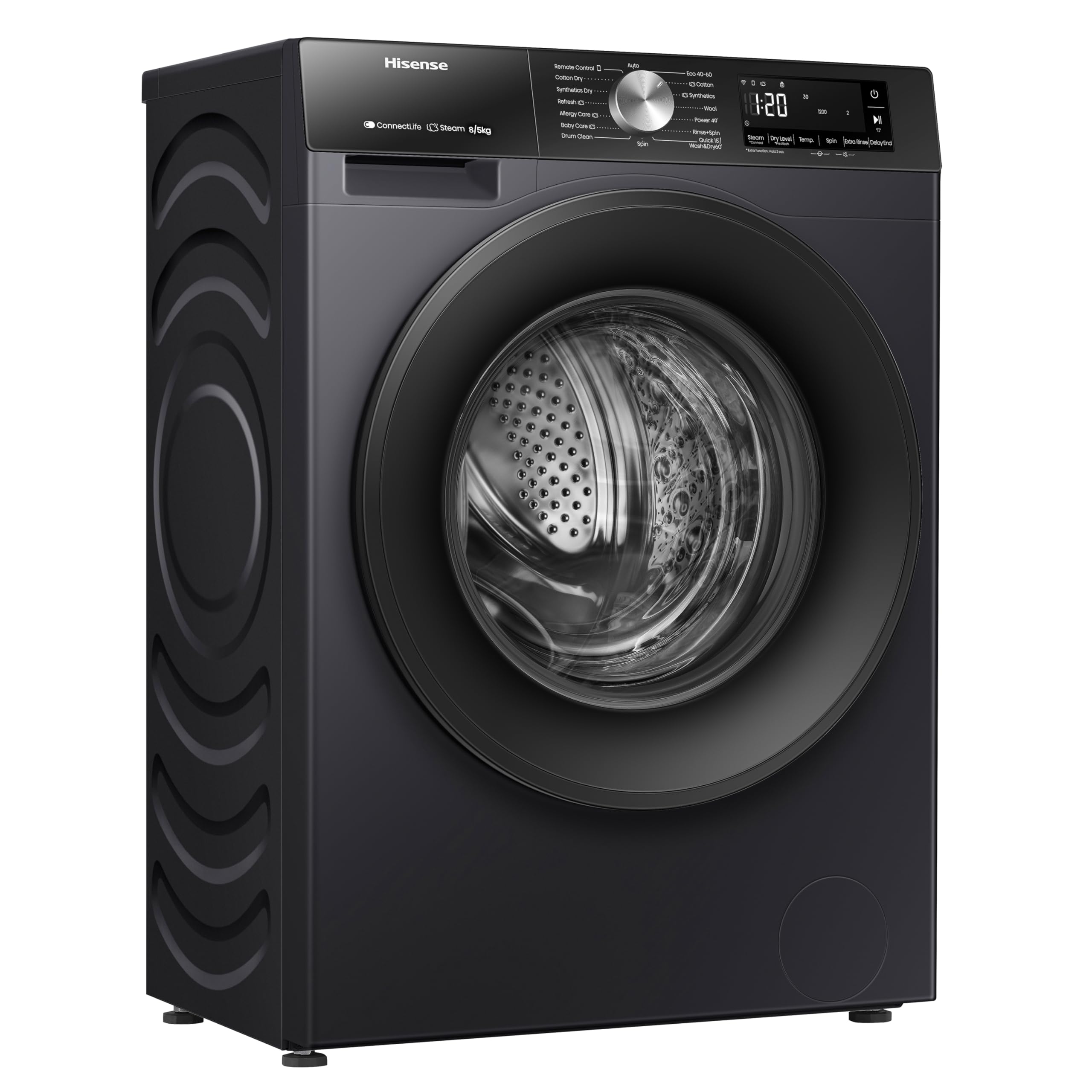 Hisense 3S Series Washer Dryer - 8kg/5kg, 1400 RPM, WiFi Connected, Black