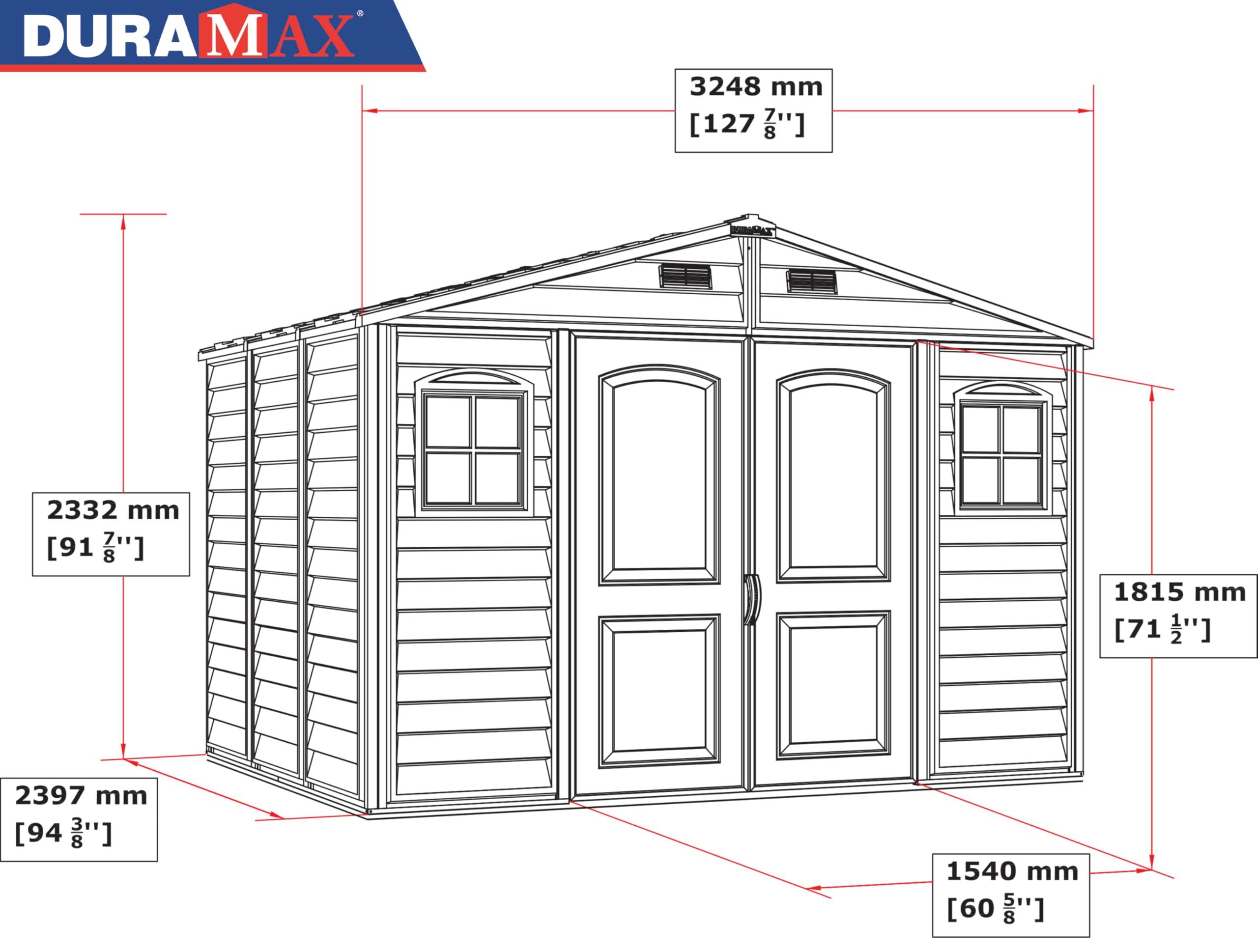 Duramax WoodSide Plastic Garden Shed - 10 x 8 ft (8.02 m2), Beige/Brown
