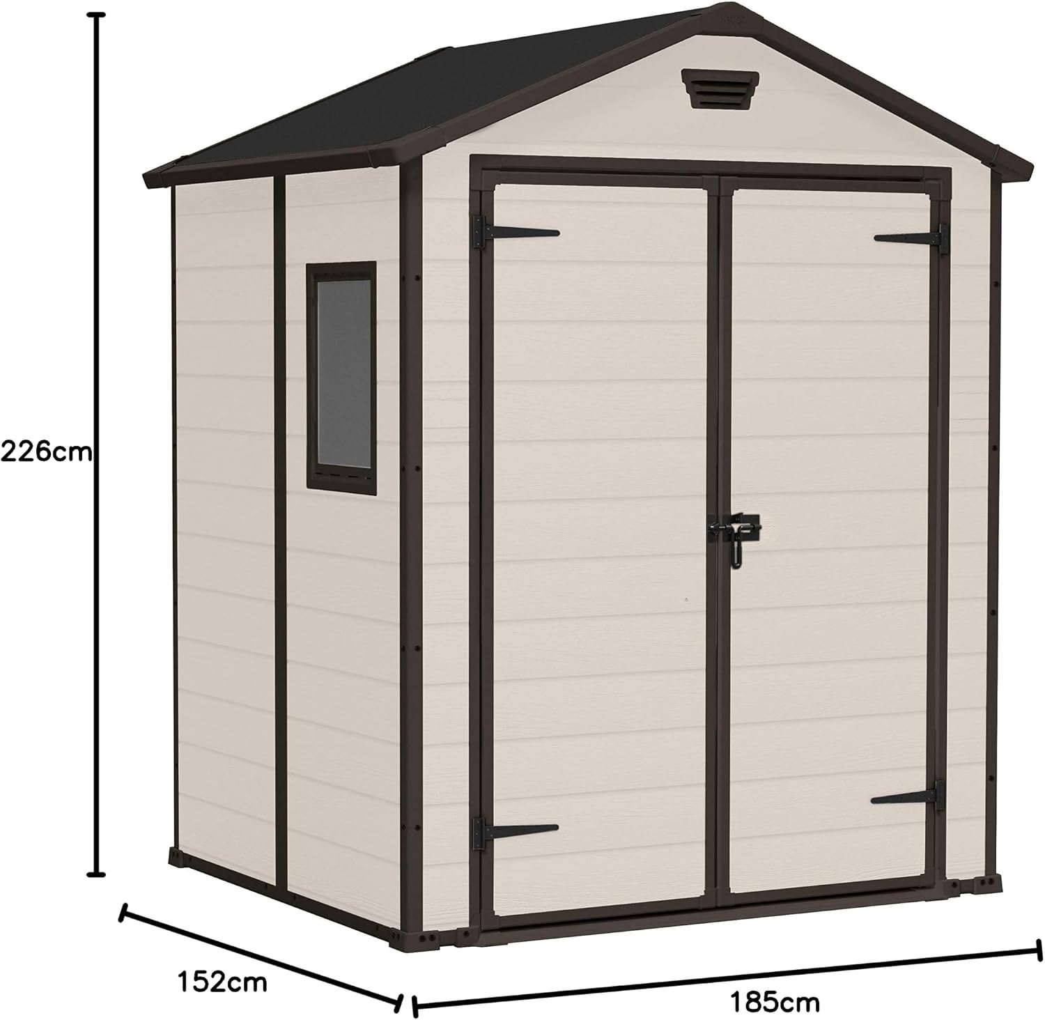 Keter Manor Apex Garden Shed - 6 x 5 ft, Double Door, Beige
