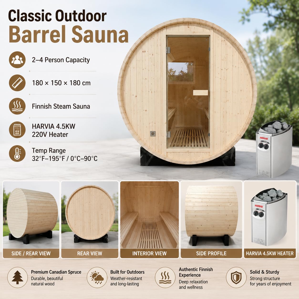 Infrared Sauna, 2-3 Person - 2700W, WiFi App Control, Black Aluminium Exterior