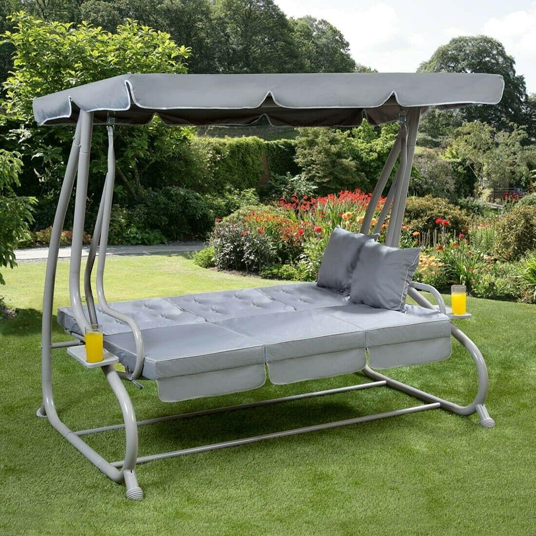 Garden Store Direct Somerset Swing Chair, 3-Seater - Hammock Bench, Grey