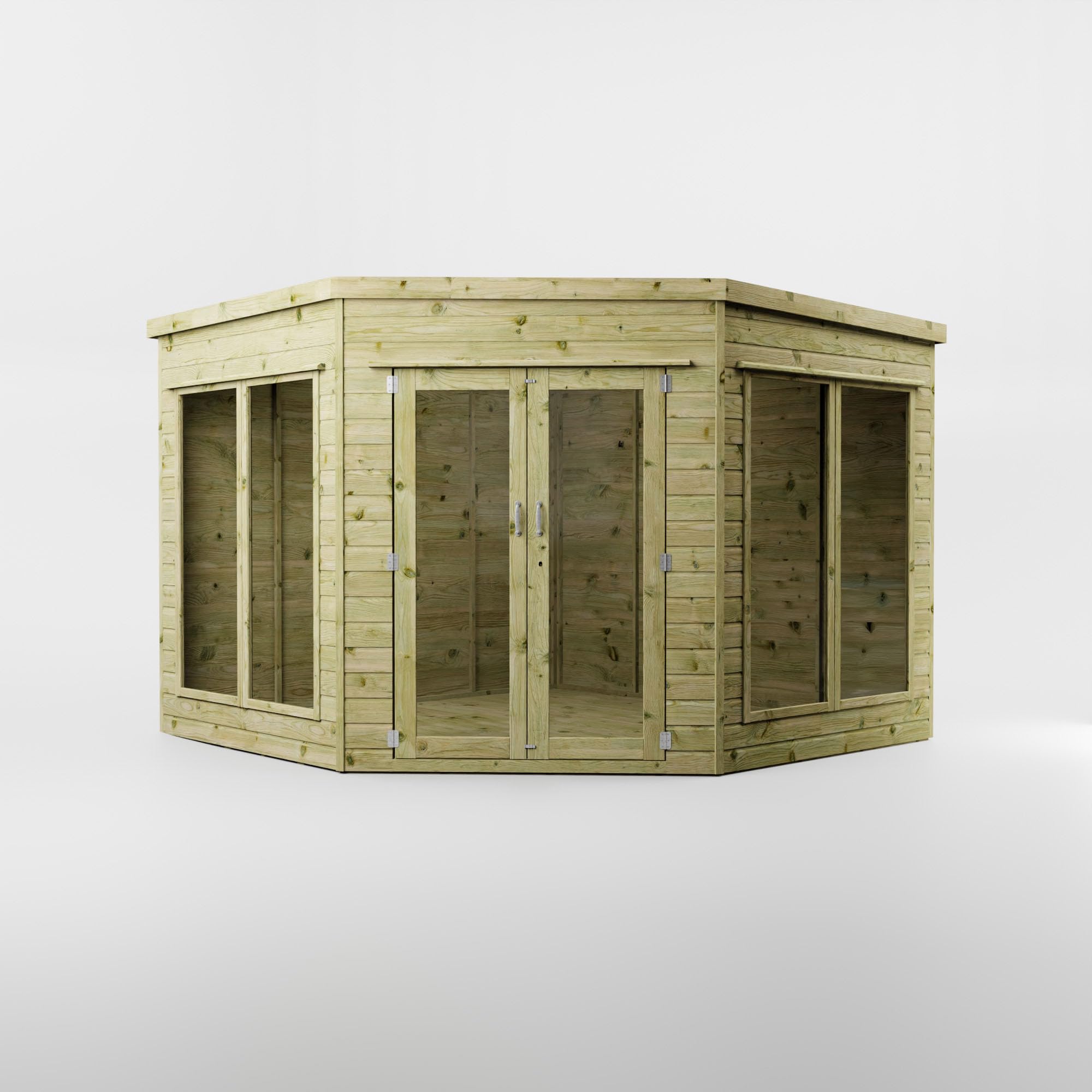 Waltons Wooden Corner Summerhouse - Shiplap Tongue & Groove, Flat Roof, Double Door, 8 x 8 ft