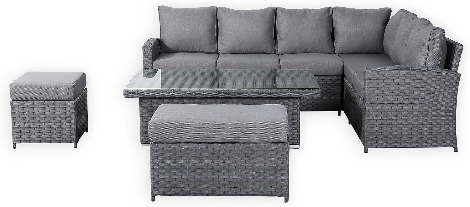 Club Rattan Harmony Corner Sofa Set, 9-Seater - High Back, Left Hand, Rising Table, Grey