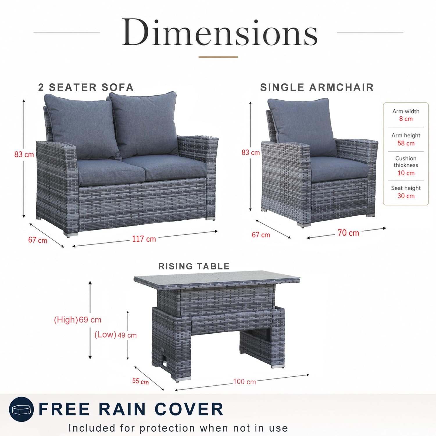 Goods Emporium Rattan Garden Furniture Set, 4-Seater - Outdoor Sofa Set, Dark Grey