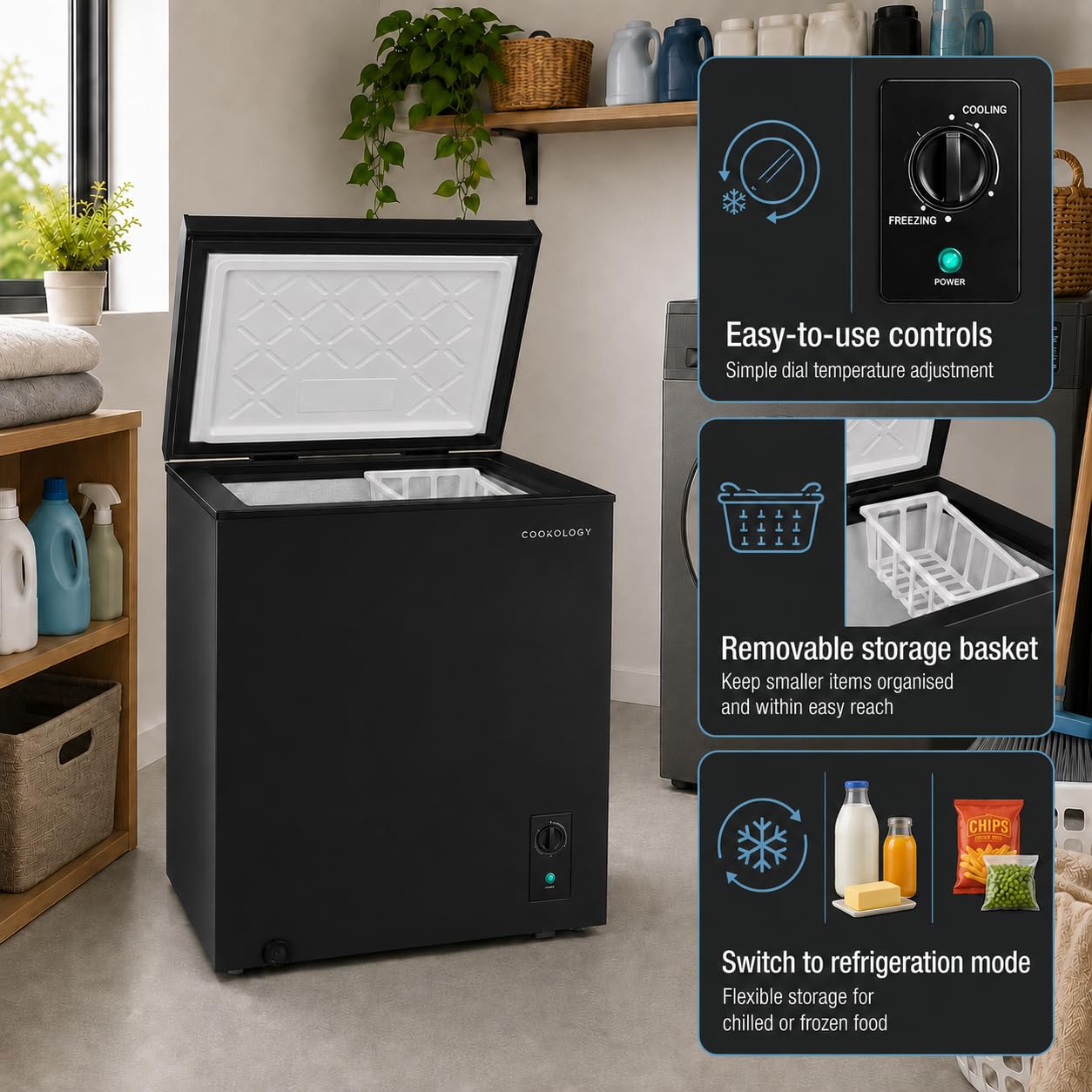 Cookology Chest Freezer - 418L Freestanding, Black