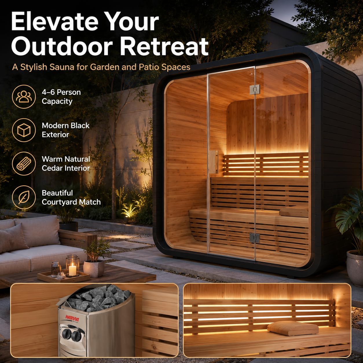 Infrared Sauna, 2-3 Person - 2700W, WiFi App Control, Black Aluminium Exterior