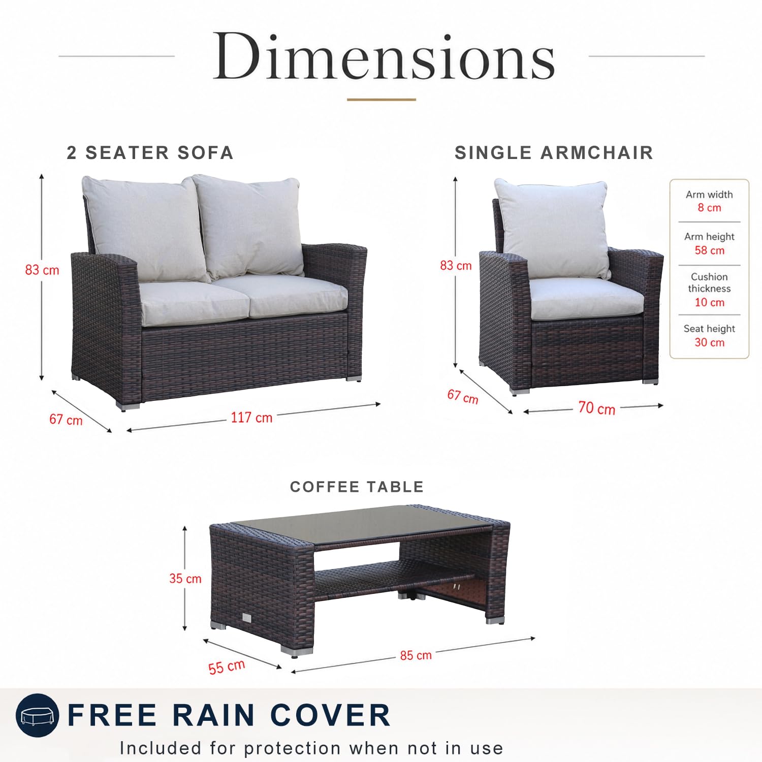 Goods Emporium Rattan Garden Furniture Set, 4-Seater - Outdoor Sofa Set, Dark Grey