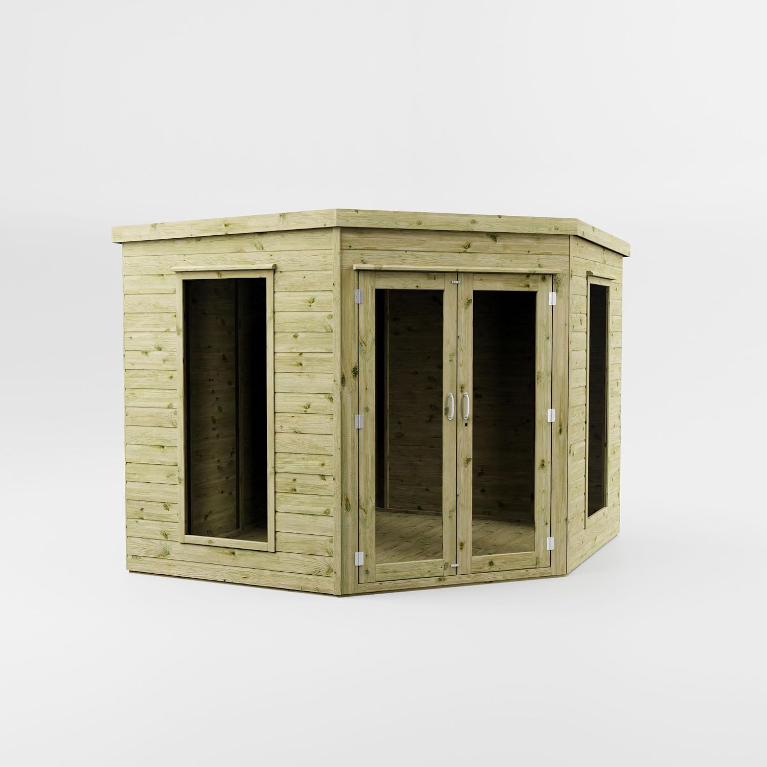 Waltons Wooden Corner Summerhouse - Shiplap Tongue & Groove, Flat Roof, Double Door, 8 x 8 ft
