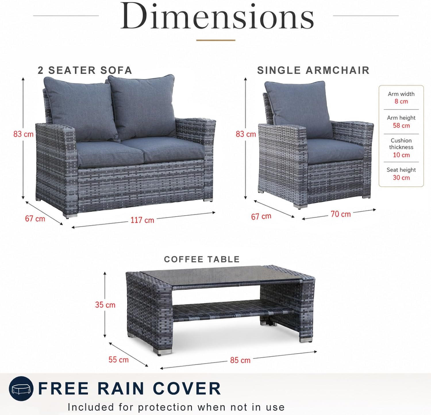 Goods Emporium Rattan Garden Furniture Set, 4-Seater - Outdoor Sofa Set, Dark Grey