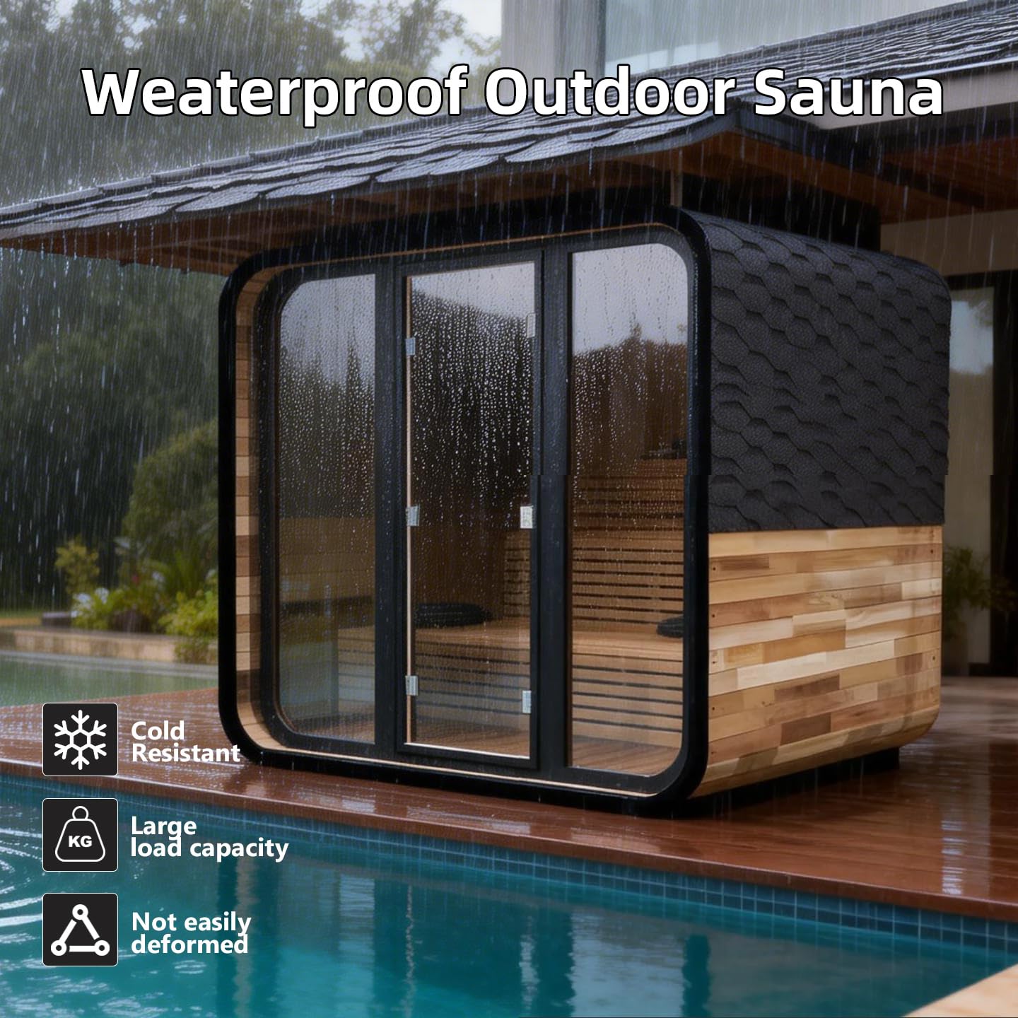Canadian Red Cedar Outdoor Steam Sauna, 4-6 Person - 6kW Harvia Heater, Tempered Glass