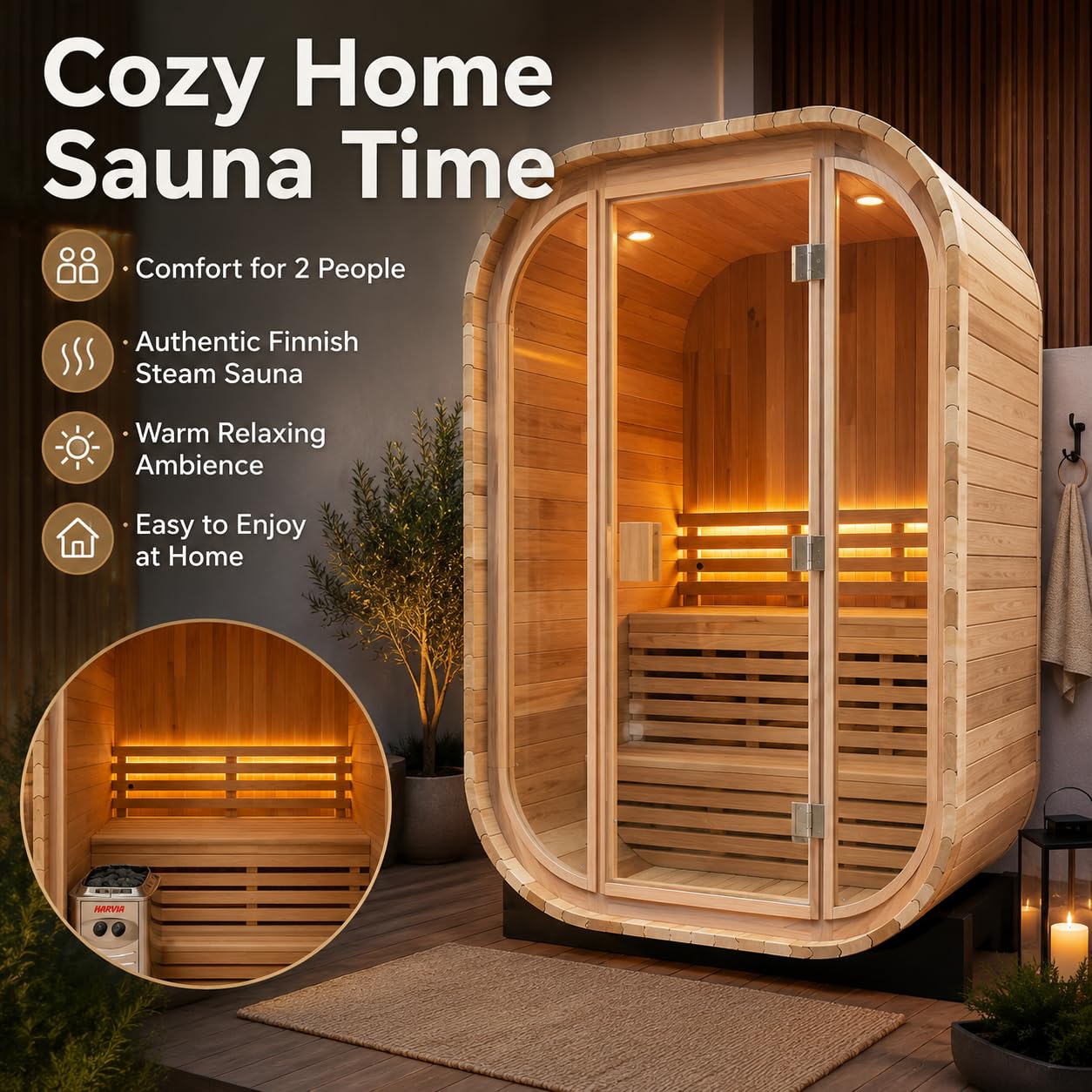 Infrared Sauna, 2-3 Person - 2700W, WiFi App Control, Black Aluminium Exterior