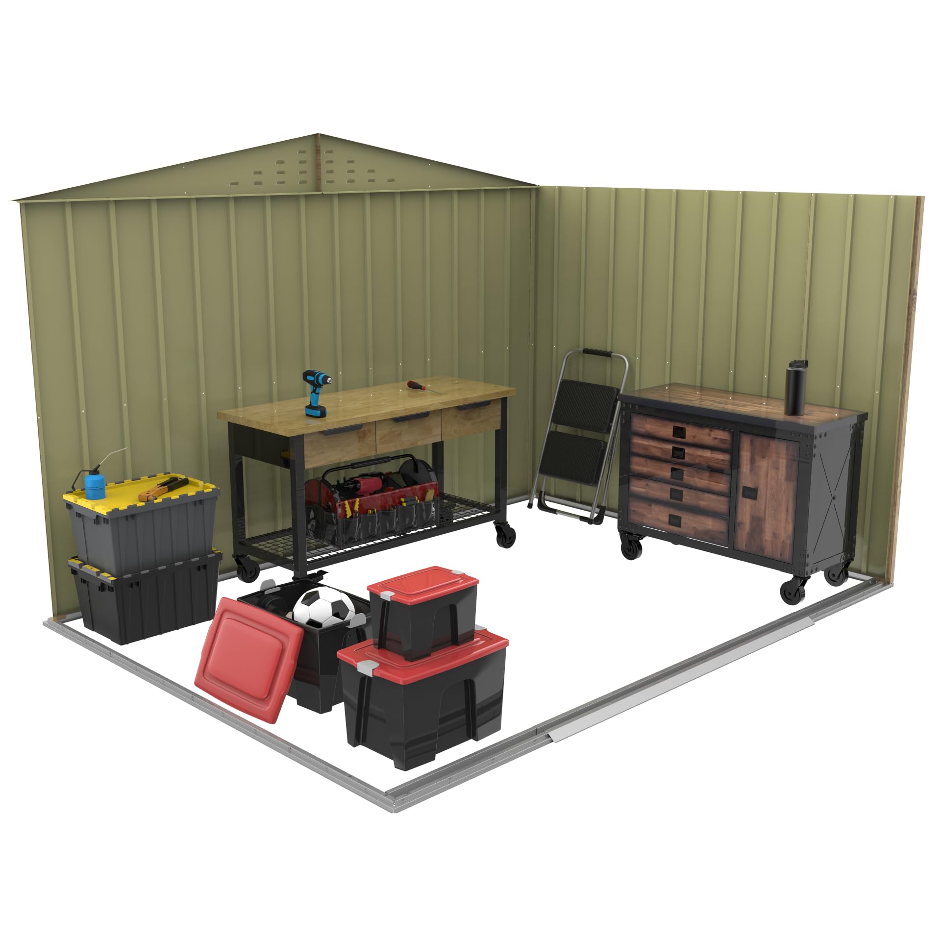 Duramax TOP Metal Garden Shed - 10 x 8 ft (7.83 m2), Galvanized Steel, Woodgrain